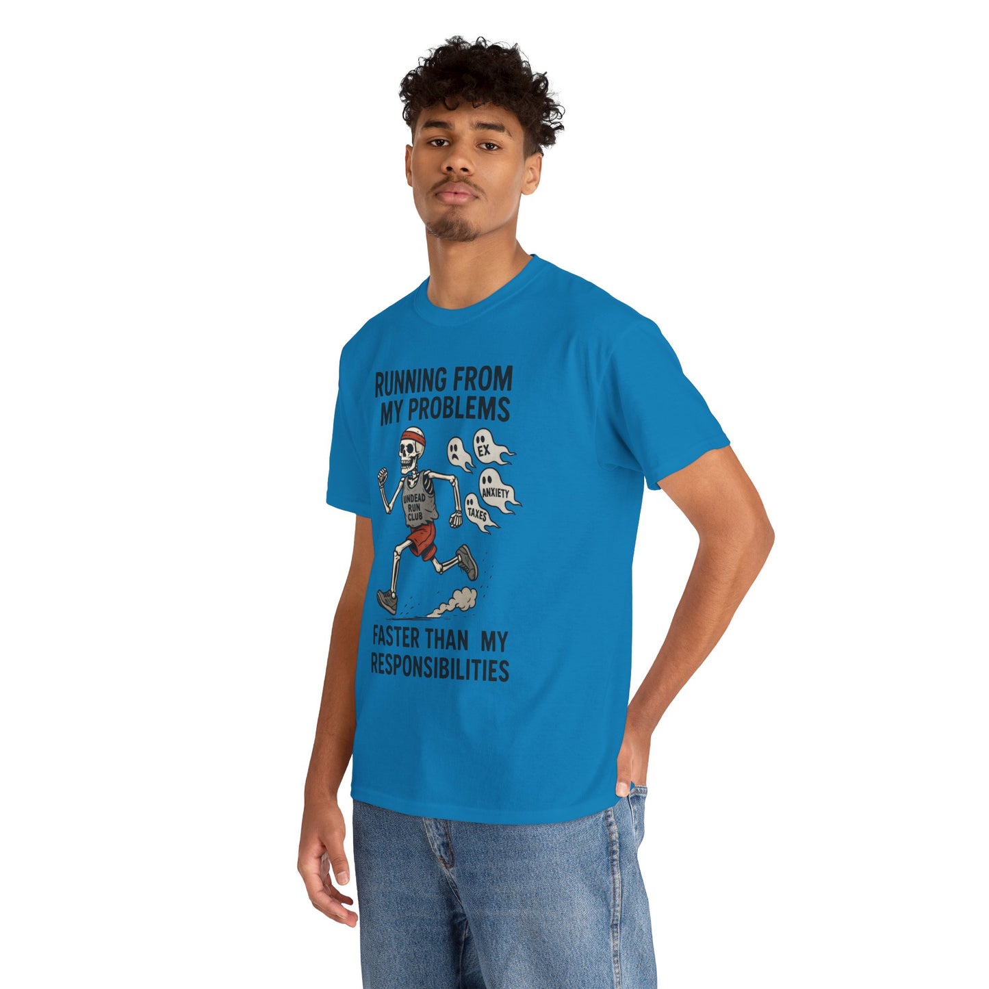 Skeleton Runner Tee for Men, Undead Jogging Club Shirt, Halloween T-Shirt, Gift for Runners, Anxiety Humor Gift