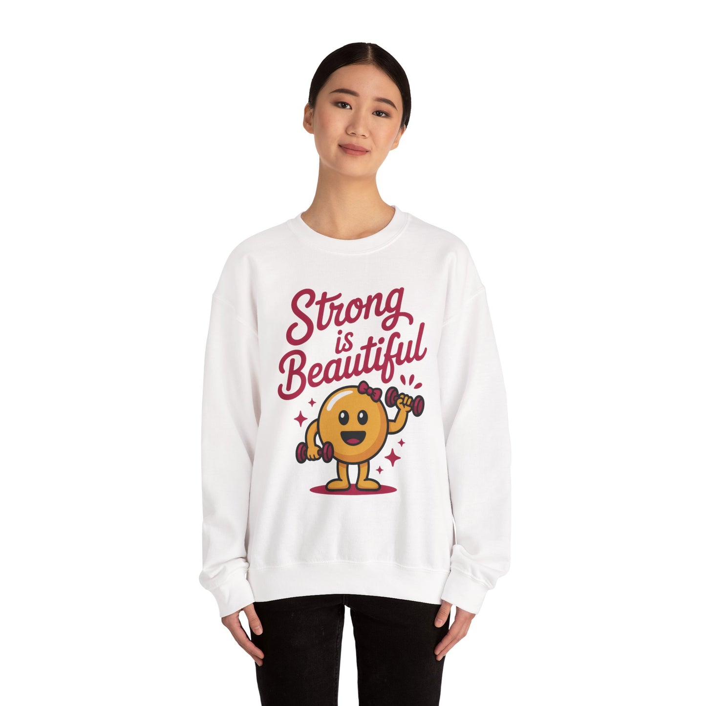 Strong is Beautiful Womens Crewneck Sweatshirt, Cute Fitness Graphic Pullover, Gym and Workout Motivation Sweater, Gift for Fitness Lovers