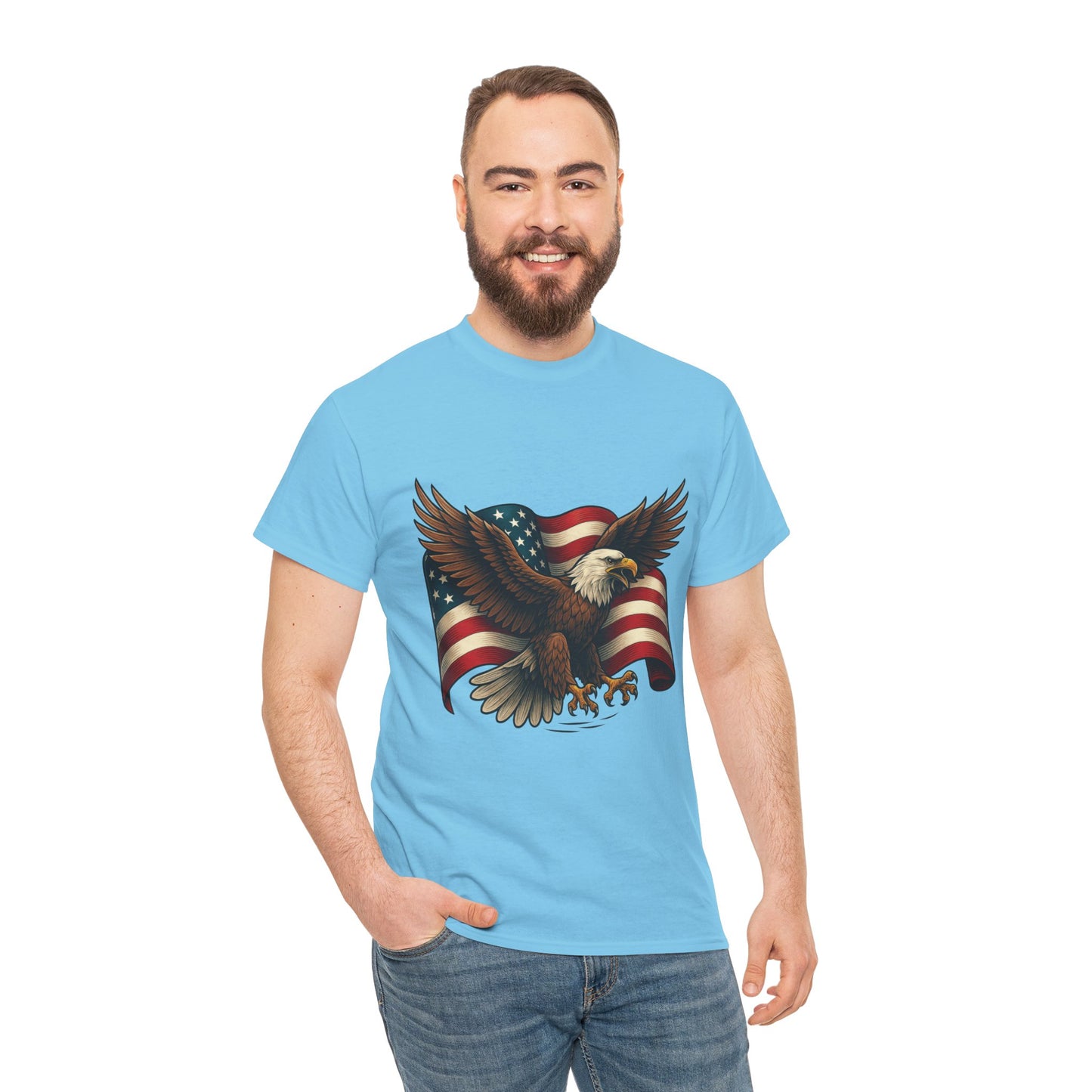 American Eagle Graphic Tee, Patriotic T-Shirt, Fourth of July Apparel, Eagle Love Shirt, Unisex Heavy Cotton Tee