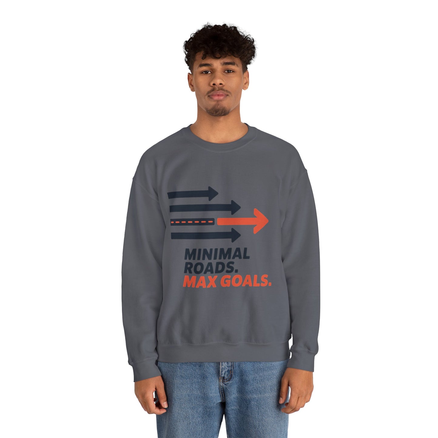 Mens Heavy Blend™ Crewneck Sweatshirt, Minimal Roads Max Goals Motivational Mens Sweatshirt