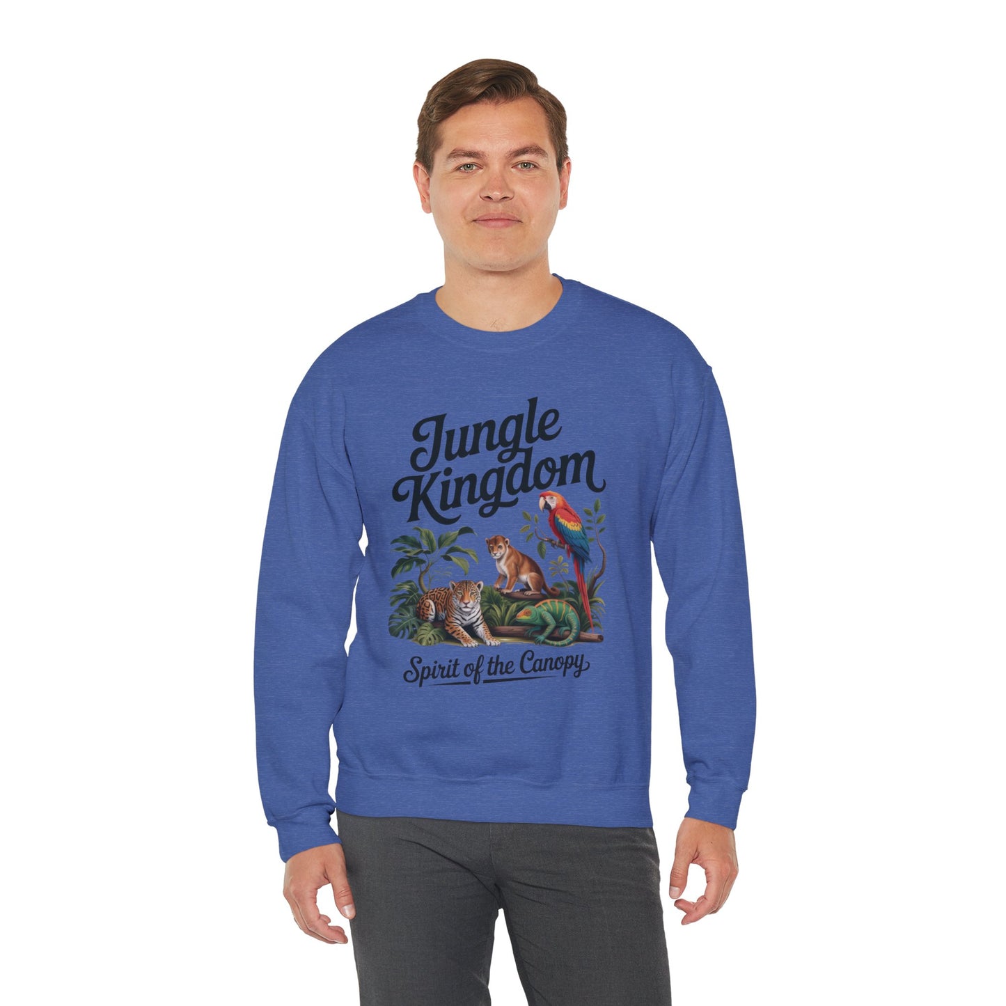 Jungle Kingdom Mens Sweatshirt, Cozy Jungle Crewneck, Nature Lover Gift, Wildlife Artwork, Eco-Conscious Apparel, Animal Enthusiast Clothing