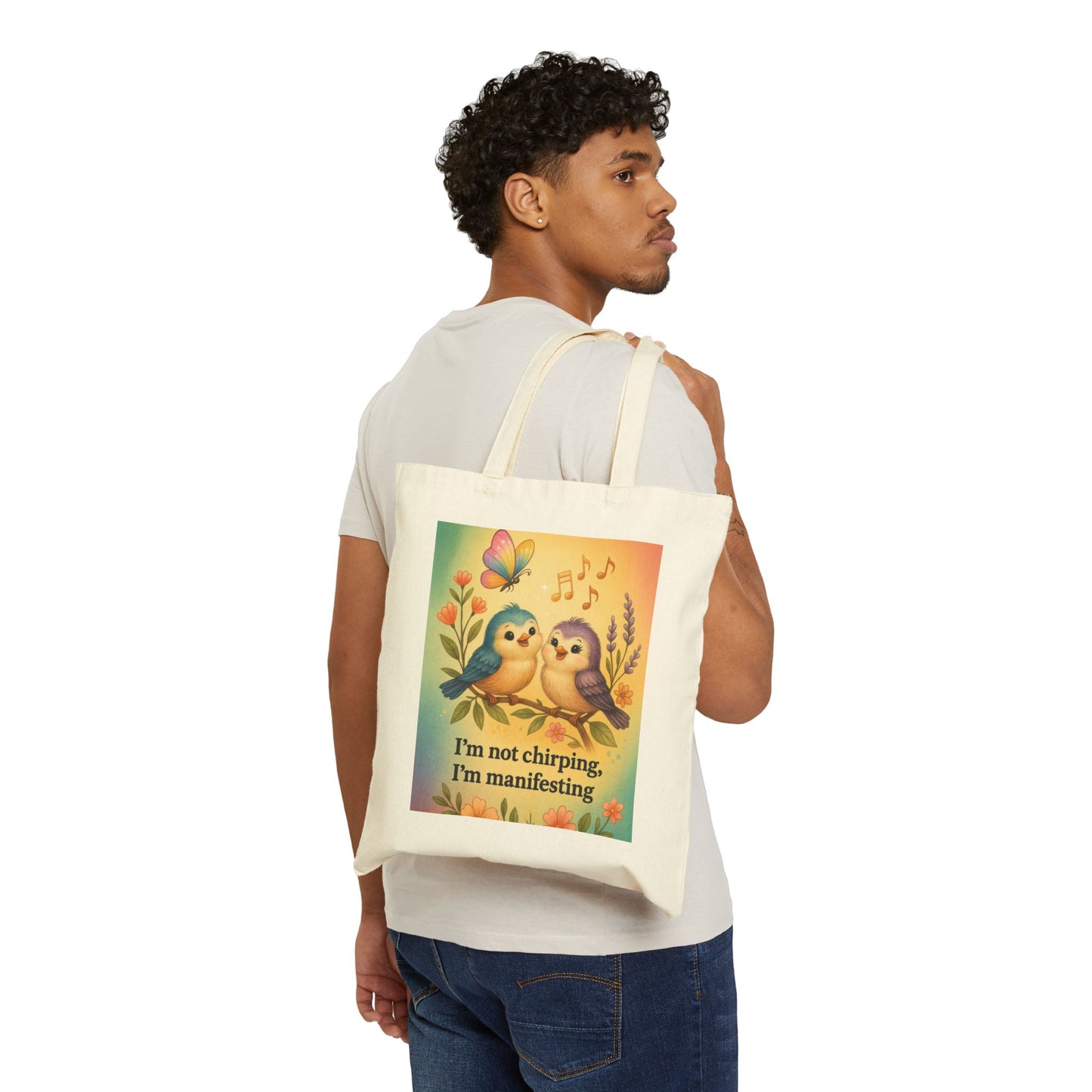 Manifesting Love Tote Bag, Cute Bird Design for Shopping, Eco-Friendly Gift, Spring/Summer Vibes, Perfect for Manifestation, Bird Lover's