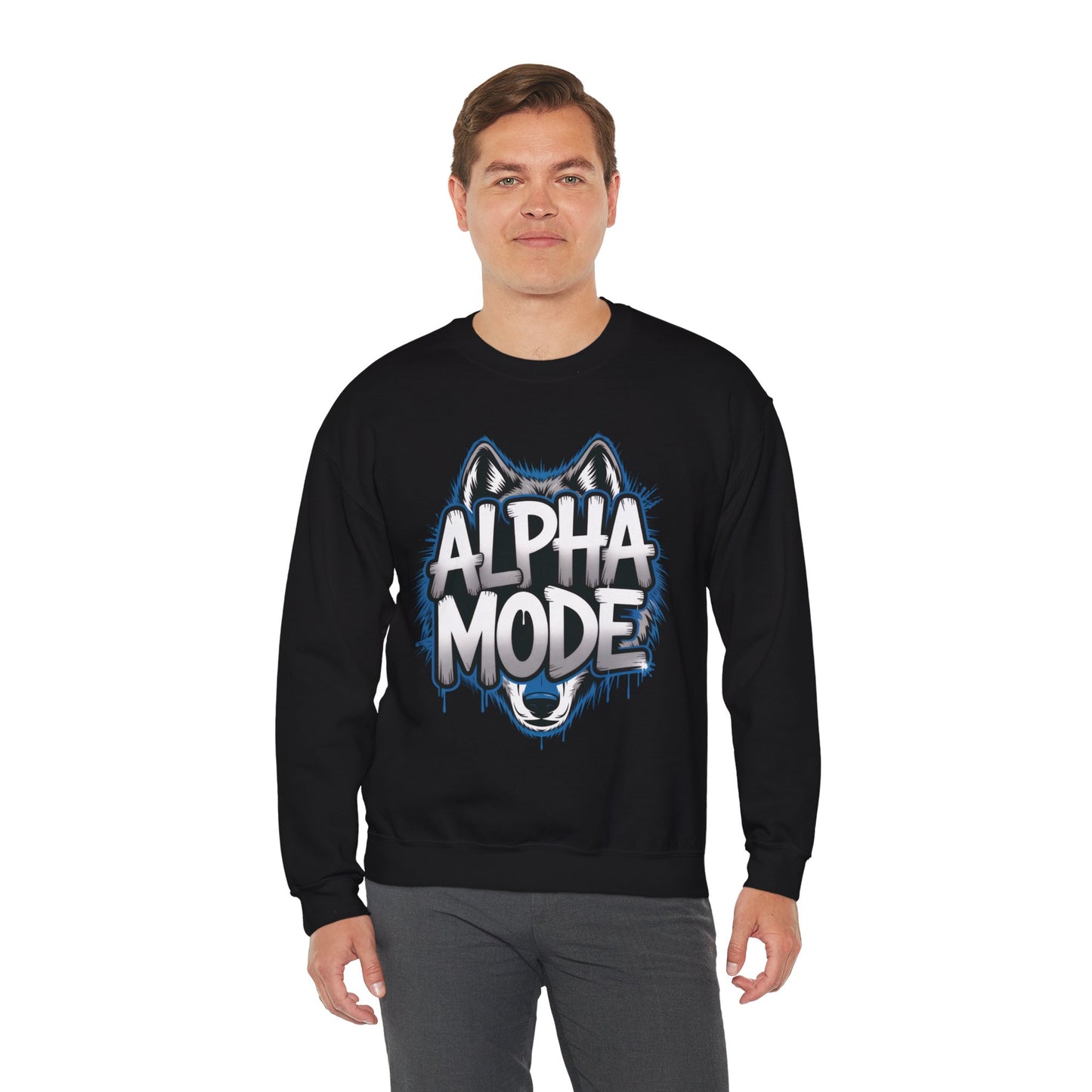 Mens Heavy Blend™ Crewneck Sweatshirt, Alpha Mode Mens Wolf Graphic Crewneck Sweatshirt