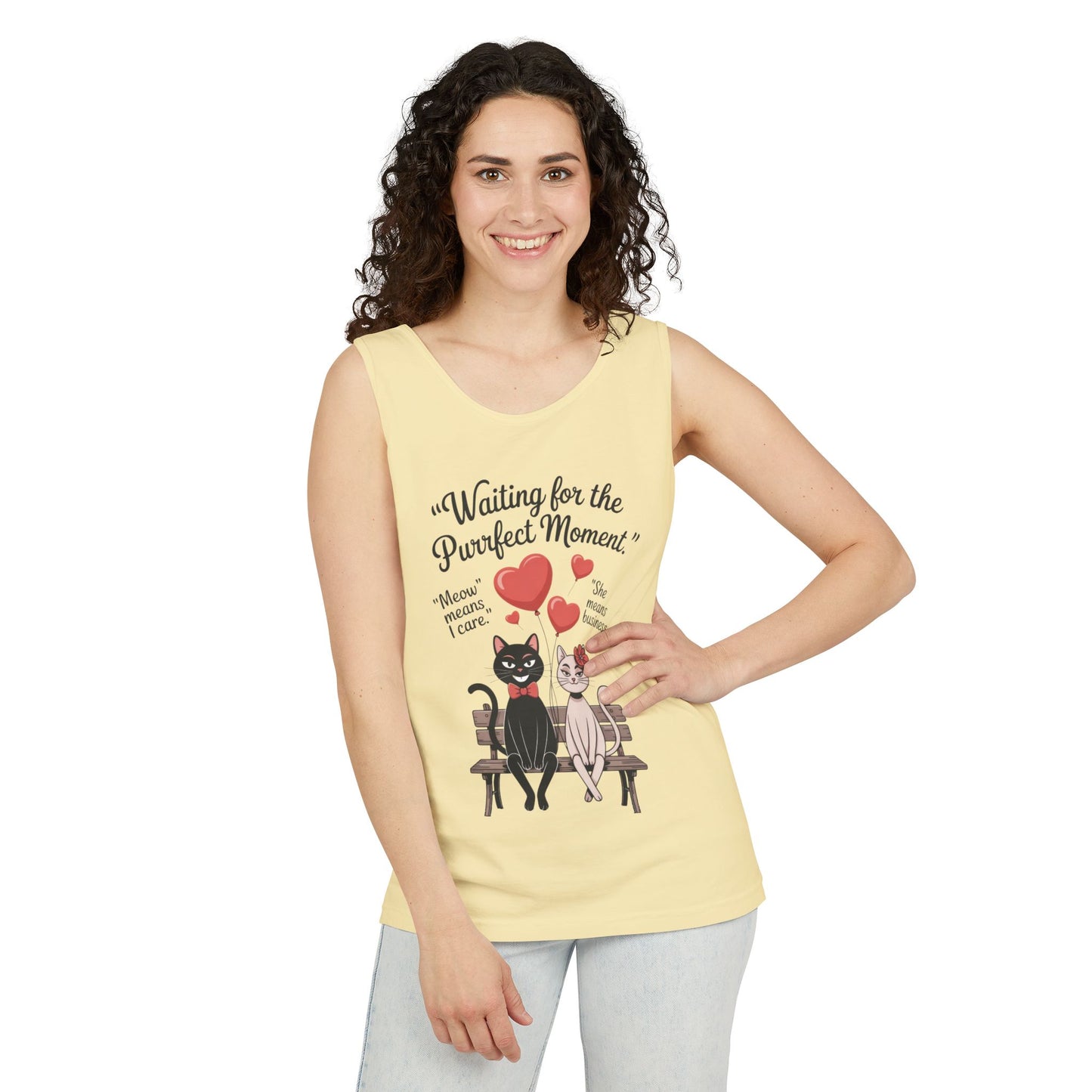 Cute Cat Lovers Tank, Womens Heavy Cotton Tank Top for Pet Owners, Funny Cat Tee, Gift for Cat Lovers, Casual T-Shirt, Animal Art Tee