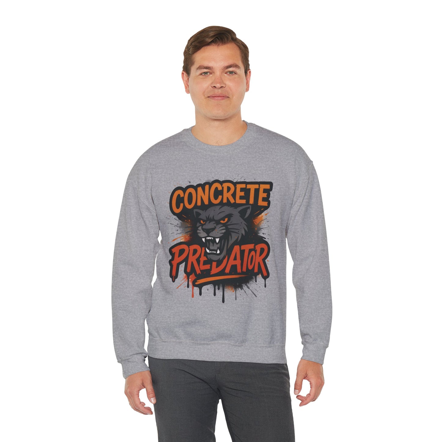 Men's Heavy Blend™ Crewneck Sweatshirt, Concrete Predator Mens Panther Crewneck Sweatshirt