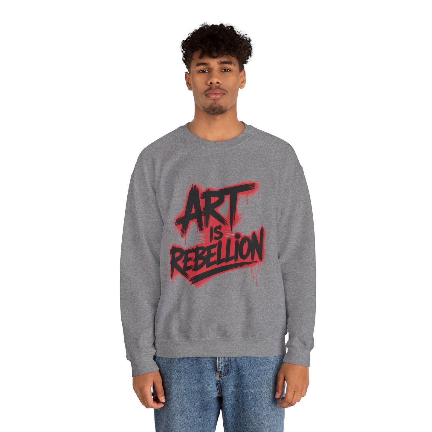 Men'sHeavy Blend™ Crewneck Sweatshirt, Art Is Rebellion Men's Crewneck Sweatshirt, Graffiti Street Art Pullover, Urban Rebellion Streetwear