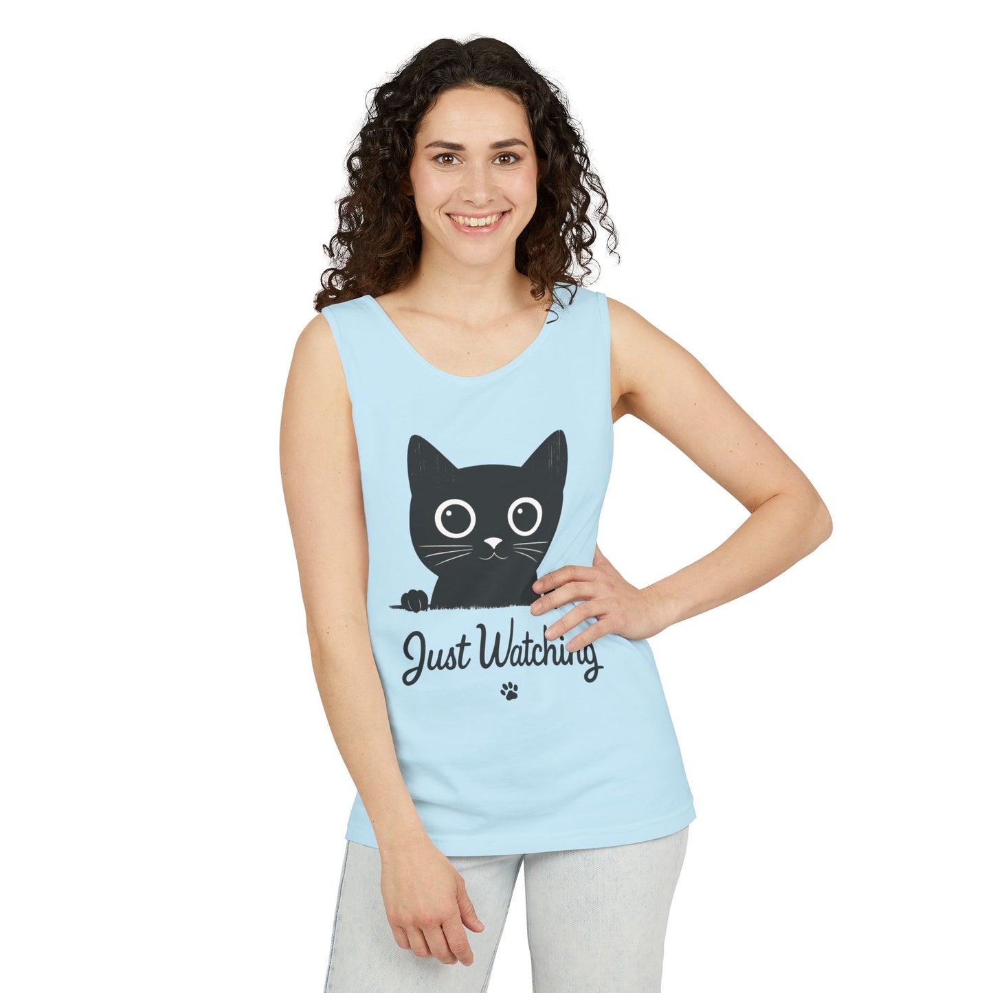 Just Watching Cat Womens Tank Top - Cute Black Kitty Sleeveless Shirt - Funny Summer Cat Lover Gift, Summer Beach Wear, Pet Themed Apparel