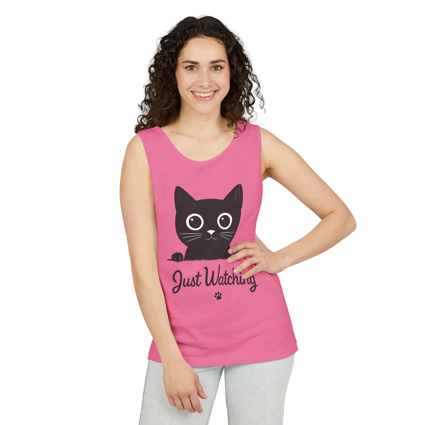 Just Watching Cat Womens Tank Top - Cute Black Kitty Sleeveless Shirt - Funny Summer Cat Lover Gift, Summer Beach Wear, Pet Themed Apparel