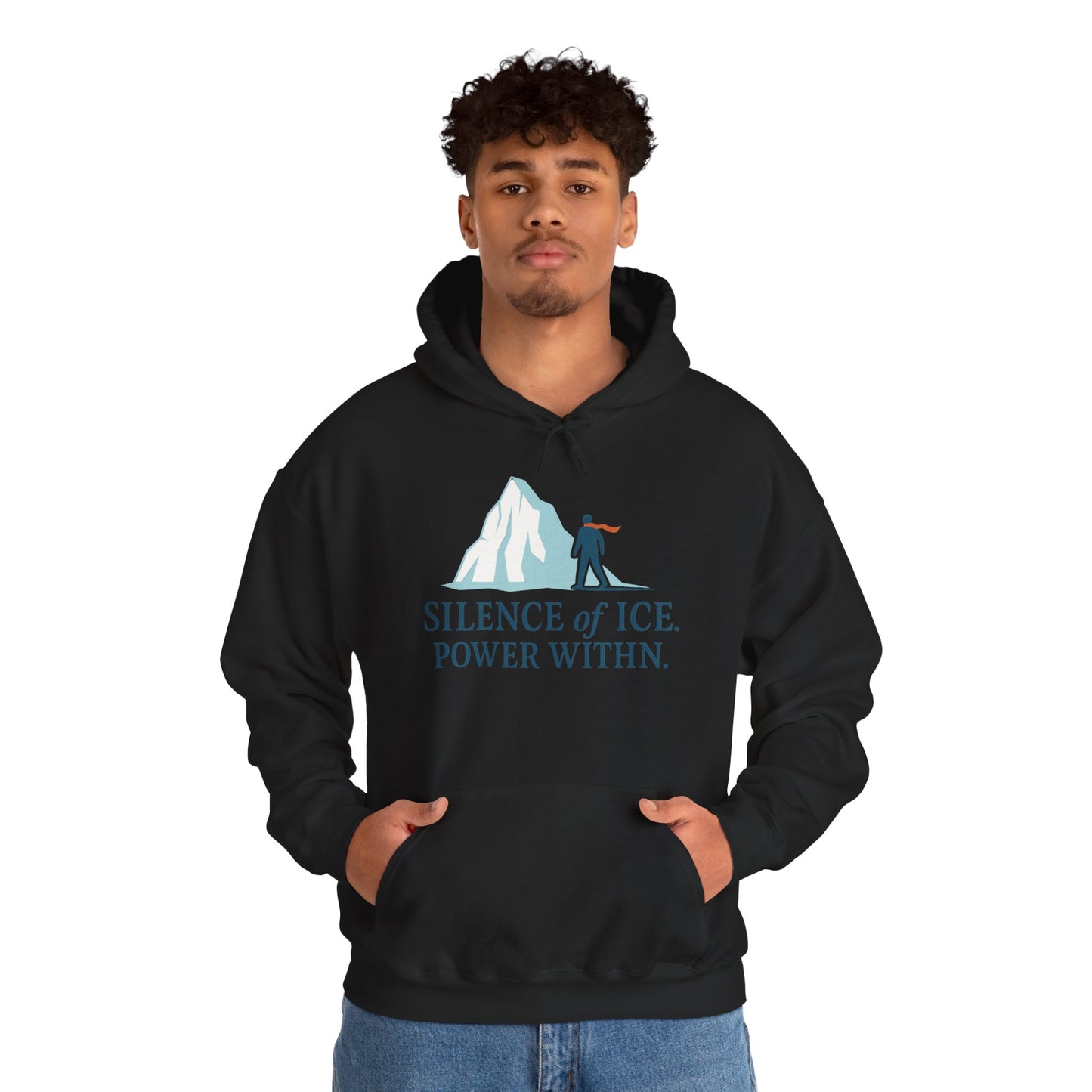 Men's Heavy Blend™ Hooded Sweatshirt, Silence of Ice Power Within Hoodie, Nordic Minimal Iceberg Graphic Streetwear