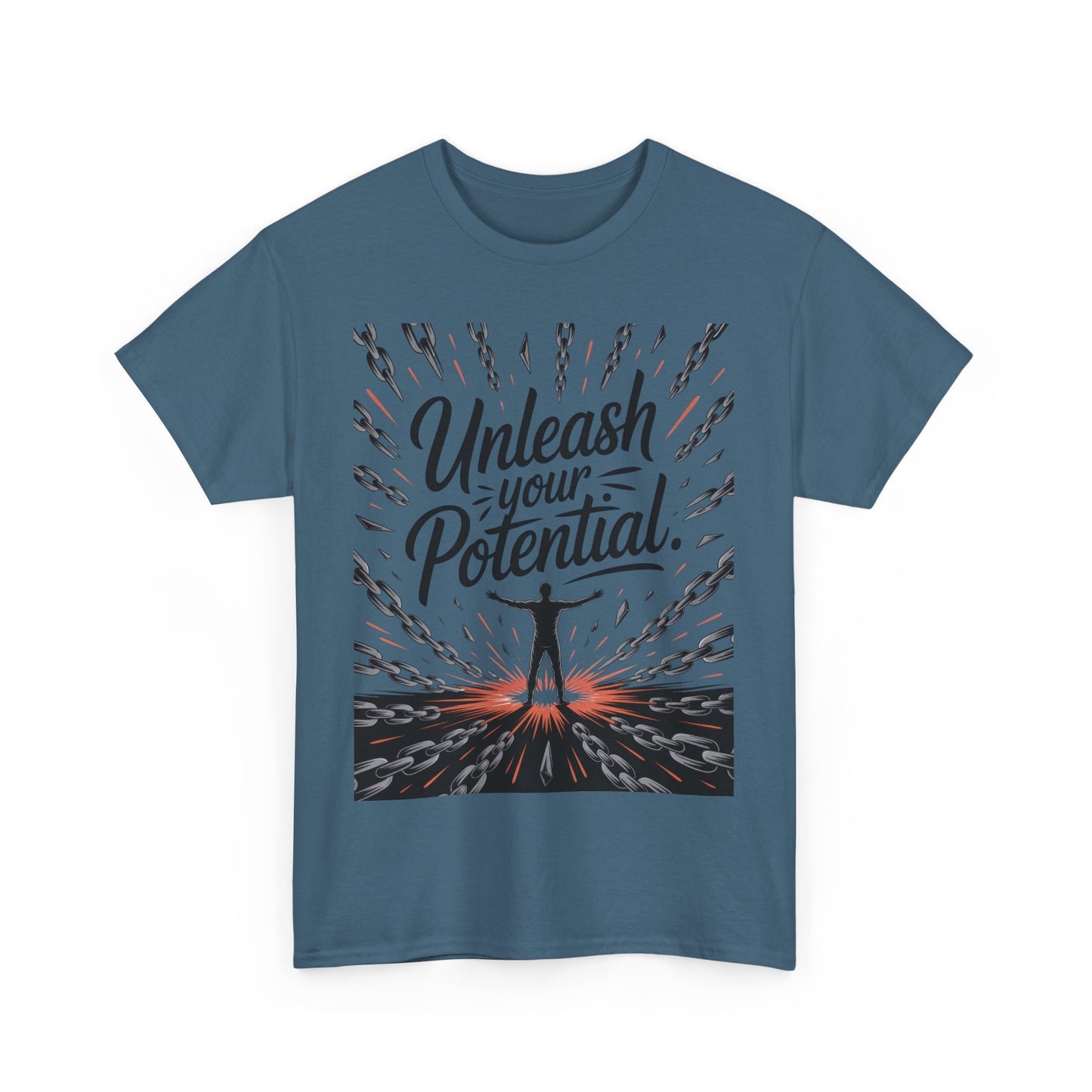 Inspiring Men's Heavy Cotton Tee, "Unleash Your Potential" Motivation Shirt, Gift for Graduates, Personal Growth Apparel, Casual Wear