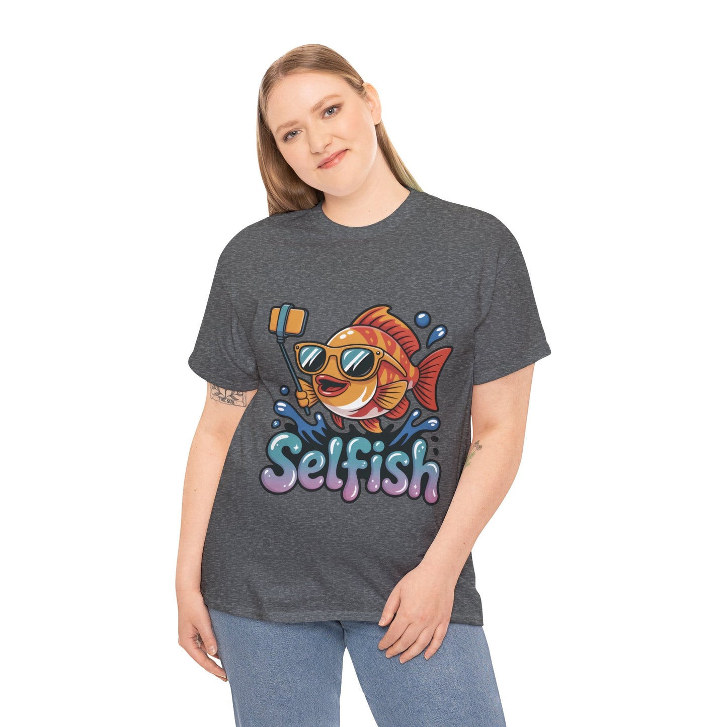 Funny Selfie Fish Graphic Womens T-Shirt, Playful Pun Gift for Her, Summer Vibes, Unique Beach Shirt, Outdoor Adventures
