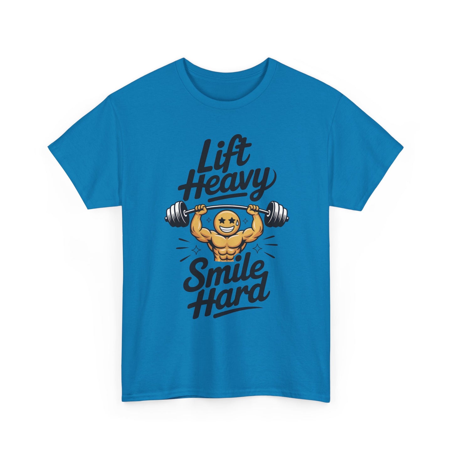 Mens Lift Heavy Smile Hard T-Shirt, Funny Gym Workout Graphic Tee, Mens Gym Tshirt