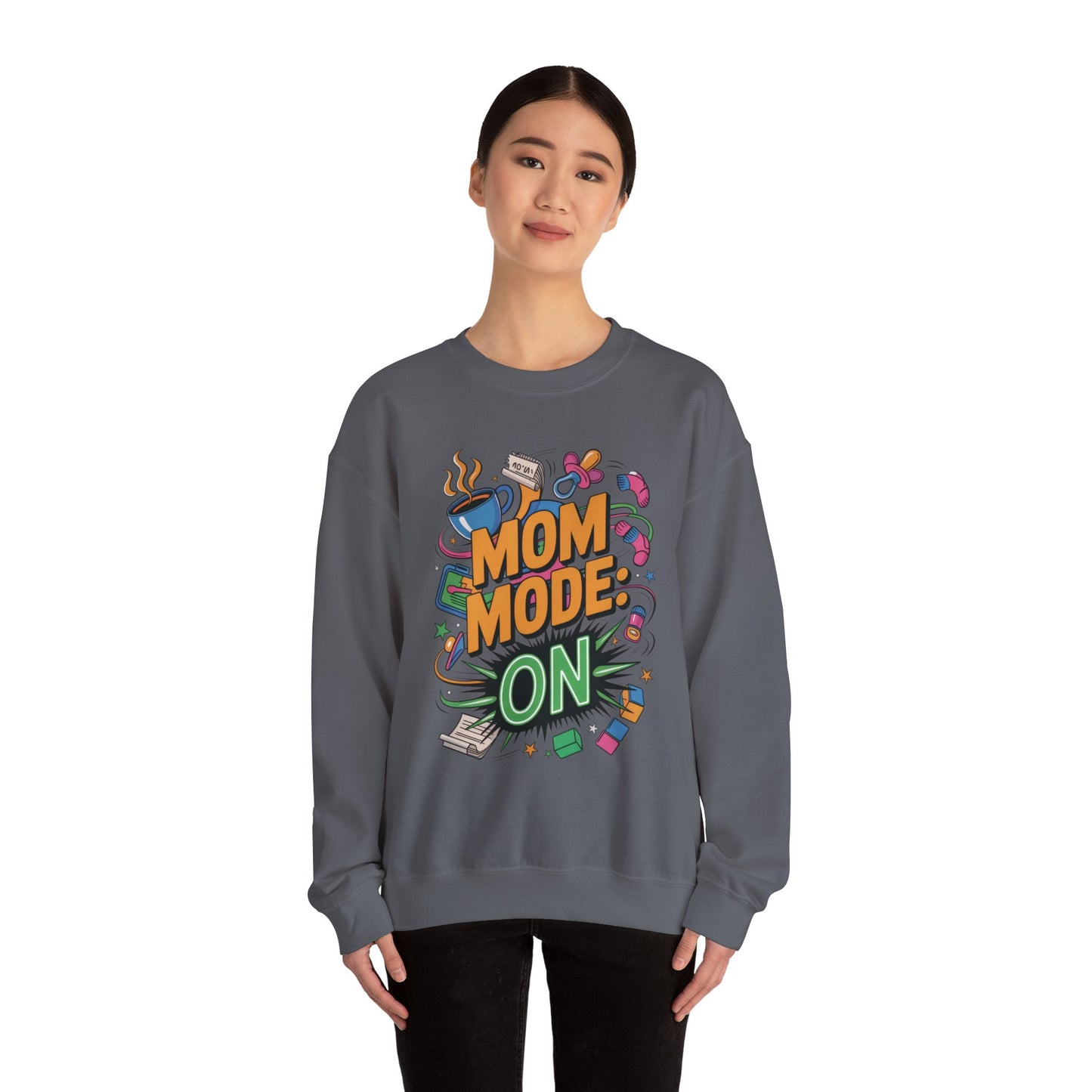 Mom Mode On Crewneck Sweatshirt, Gift for Mom, Mother's Day Humor T-Shirt, Cute Mama Life Graphic Tee, Mother's Day Gift