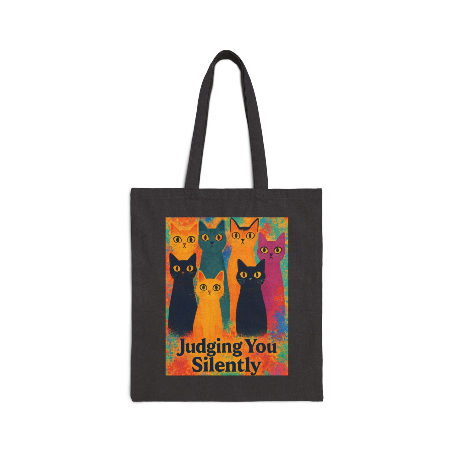 Colorful Funny Cat Illustration Tote Bag, Judging You Silently, Artistic Rainbow Cat Lover Gift, Pet-themed Bag