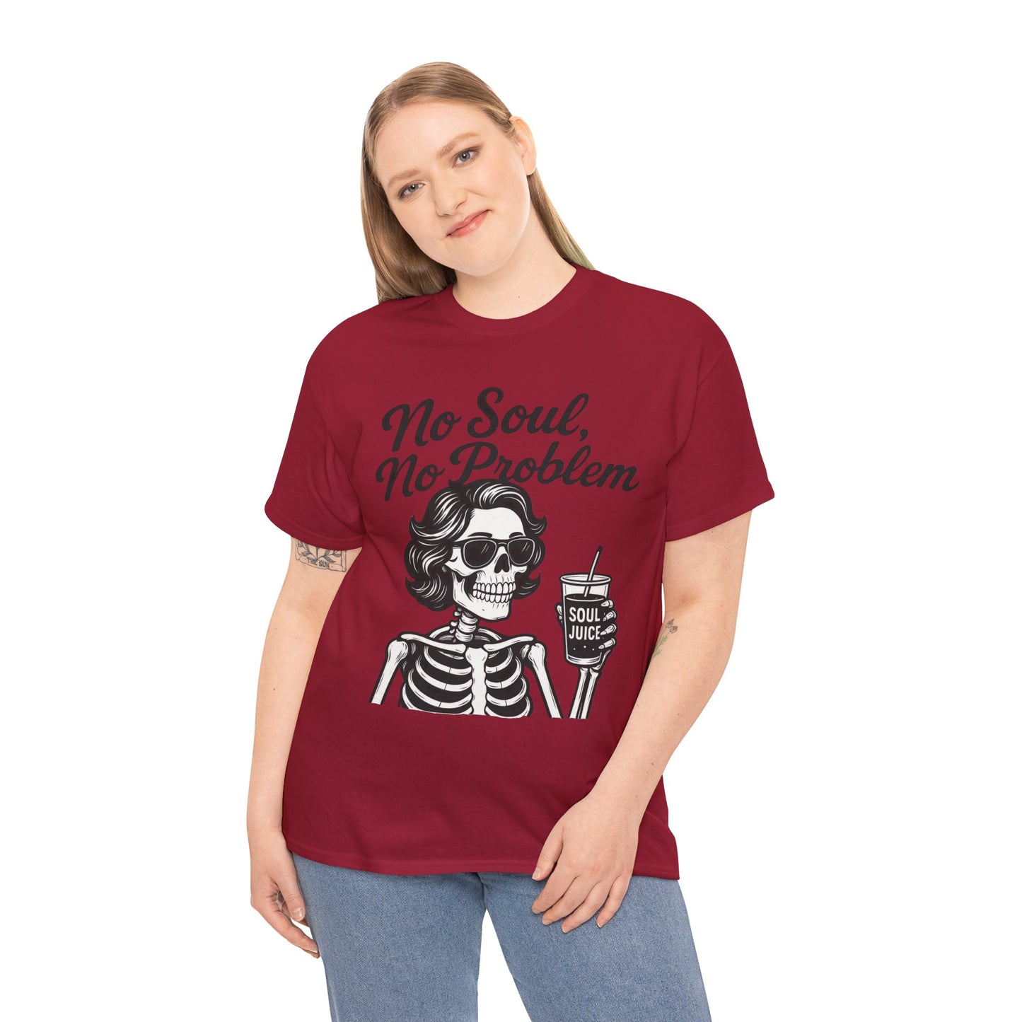 No Soul No Problem Skeleton T-Shirt for Women, Funny Gothic Skull Tee, Dark Humor Halloween Shirt, Spooky Retro Skeleton Top