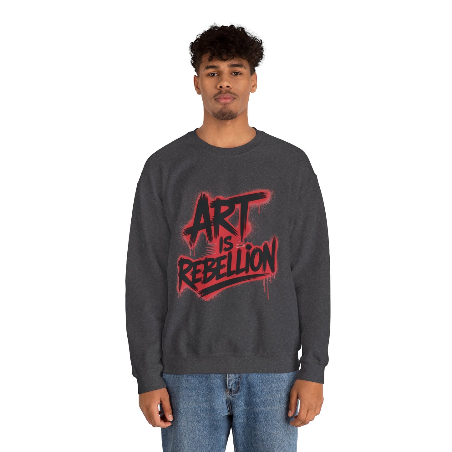 Men'sHeavy Blend™ Crewneck Sweatshirt, Art Is Rebellion Men's Crewneck Sweatshirt, Graffiti Street Art Pullover, Urban Rebellion Streetwear