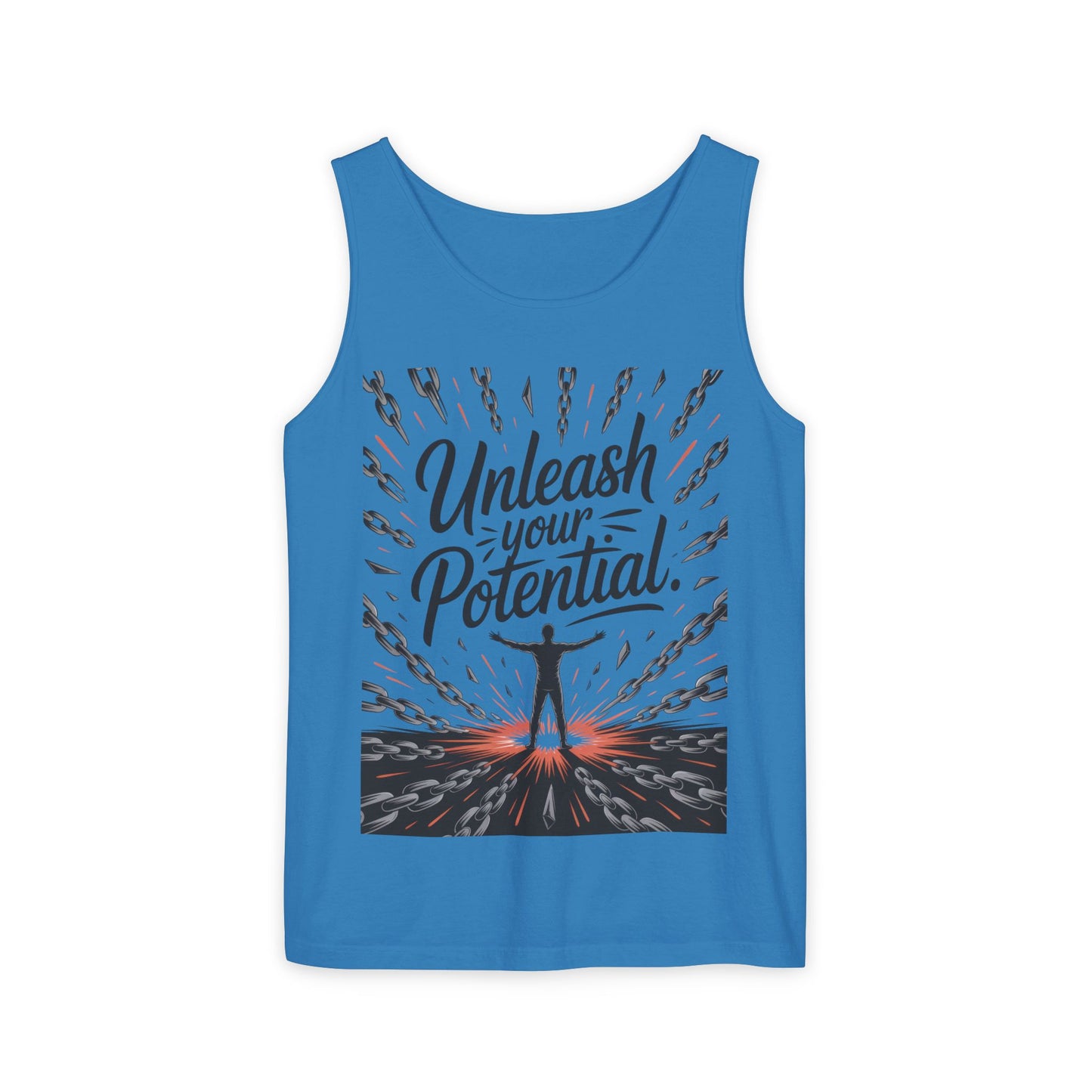 Men's Motivational Tank Top, "Unleash Your Potential" Graphic, Inspirational Gym Wear, Fitness Apparel, Summer Top, Gift for Him