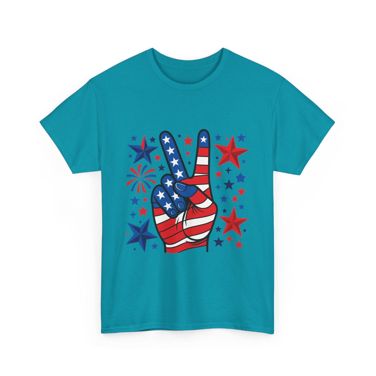 Patriotic Peace Hand Unisex Heavy Cotton Tee - Ideal for July 4th, Independence Day, Celebrations, Casual Wear, Everyday Style