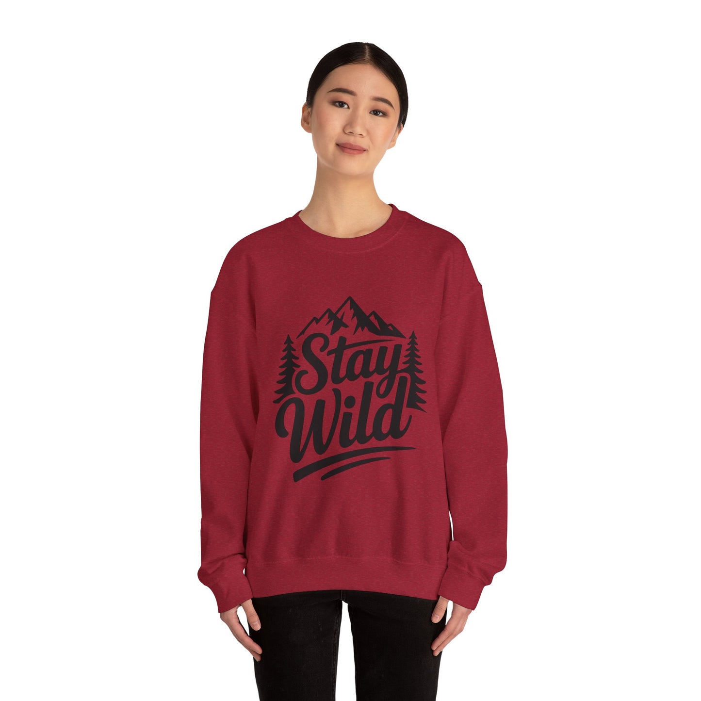 Stay Wild Unisex Crewneck Sweatshirt, Cozy Casual Wear for Adventurers, for Nature Lovers, Mountain Nature Unisex Crewneck Sweatshirt