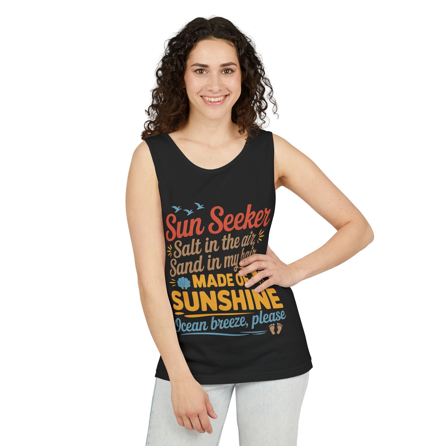 Sun Seeker Summer Quote Tank Top, Made of Sunshine Beach Vibes Tee, Ocean Breeze Please Tank Top for Women, Salt in the Air Sand Top
