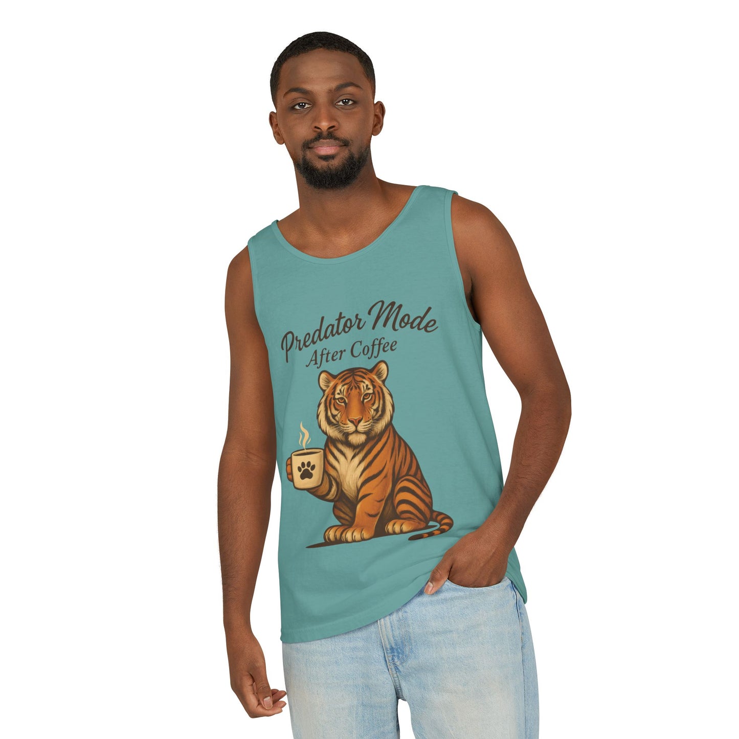Predator Mode After Coffee Tank Top - Funny Coffee Lover Mens Muscle Tank - Tiger Caffeine Gym Shirt - Morning Motivation Top
