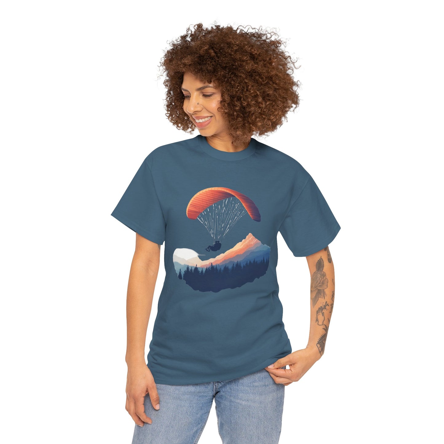 Paragliding Adventure T-Shirt, Mountain Landscape Tee, Nature Travel Lover Shirt, Outdoor Hiking Gift, Unisex Heavy Cotton Tee