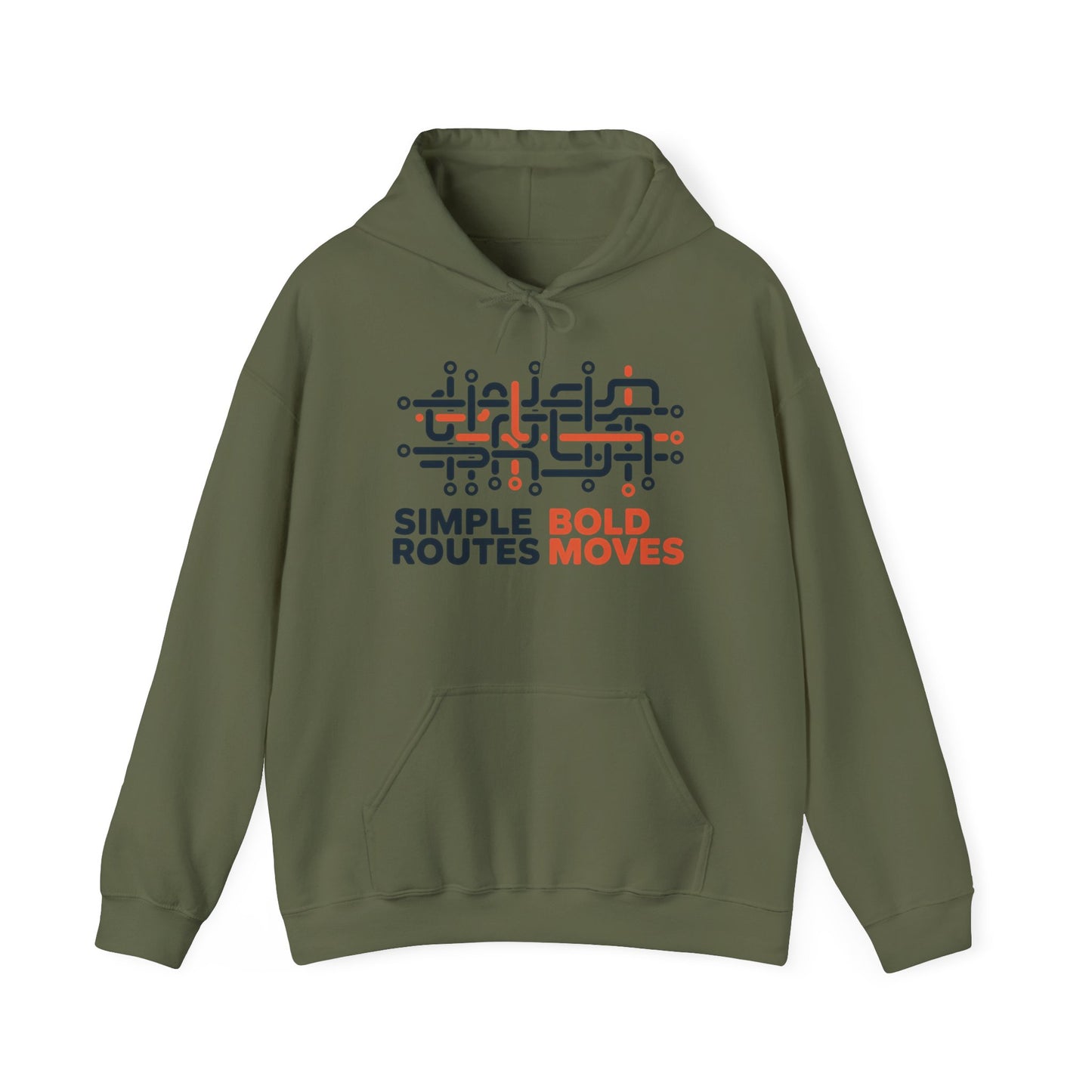 Men's Heavy Blend™ Hooded Sweatshirt, Simple Routes Bold Moves Hoodie, Unisex Metro Map Graphic, Urban Streetwear