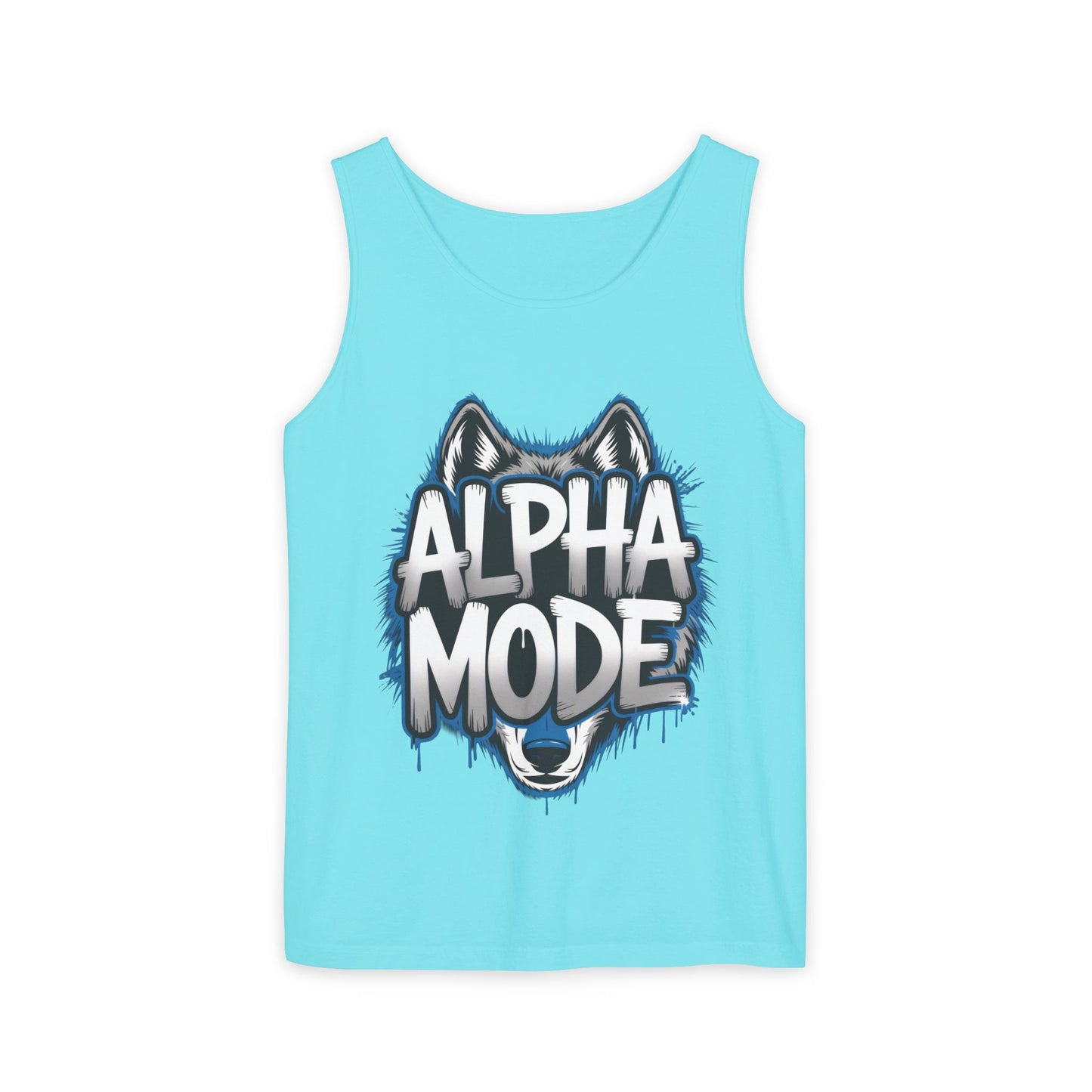 Mens Garment-Dyed Tank Top, Alpha Mode Wolf Graphic Mens Tank Top Gym Wear