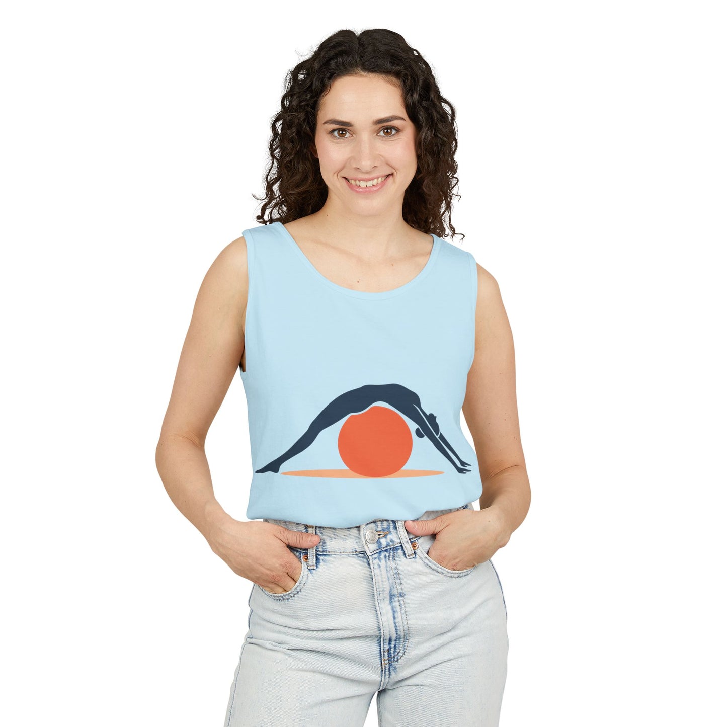 Womens Garment-Dyed Tank Top, Womens Pilates Tank Top, Yoga Fitness Graphic Top, Cute Workout Activewear Shirt