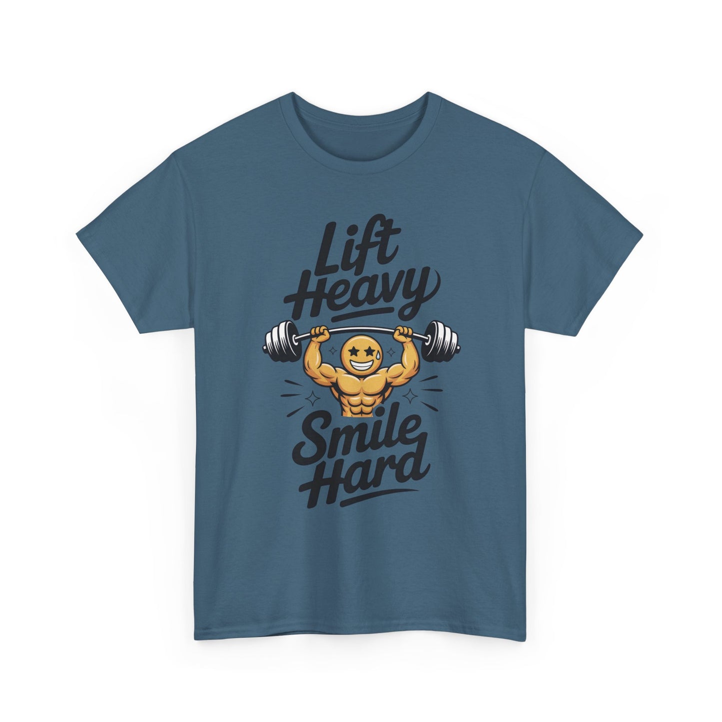 Mens Lift Heavy Smile Hard T-Shirt, Funny Gym Workout Graphic Tee, Mens Gym Tshirt
