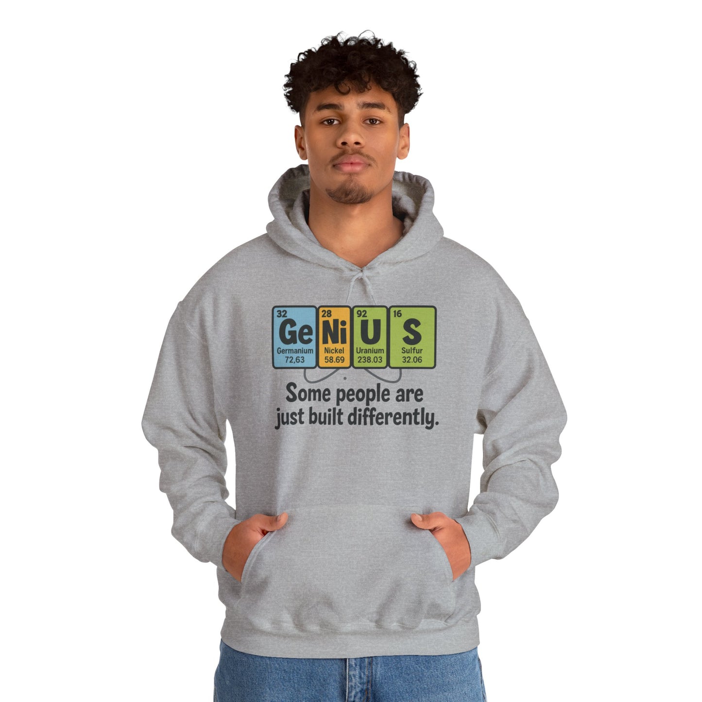 Funny Mens Genius Hoodie, Periodic Table Nerd Sweatshirt, Smart Science Pullover Gift for Him, Science Lover Apparel, Funny Hoodie