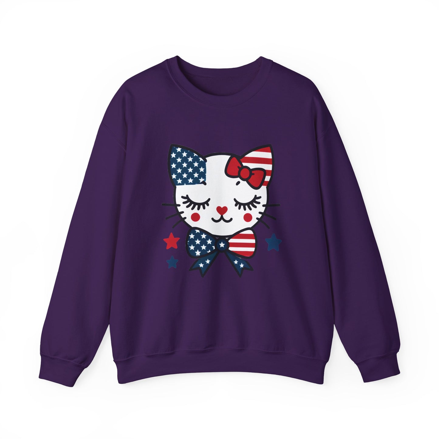 Cute Cat American Flag Sweatshirt, Women's Crewneck, Perfect for 4th of July, Women's Casual Wear, Cat Lovers Gifts
