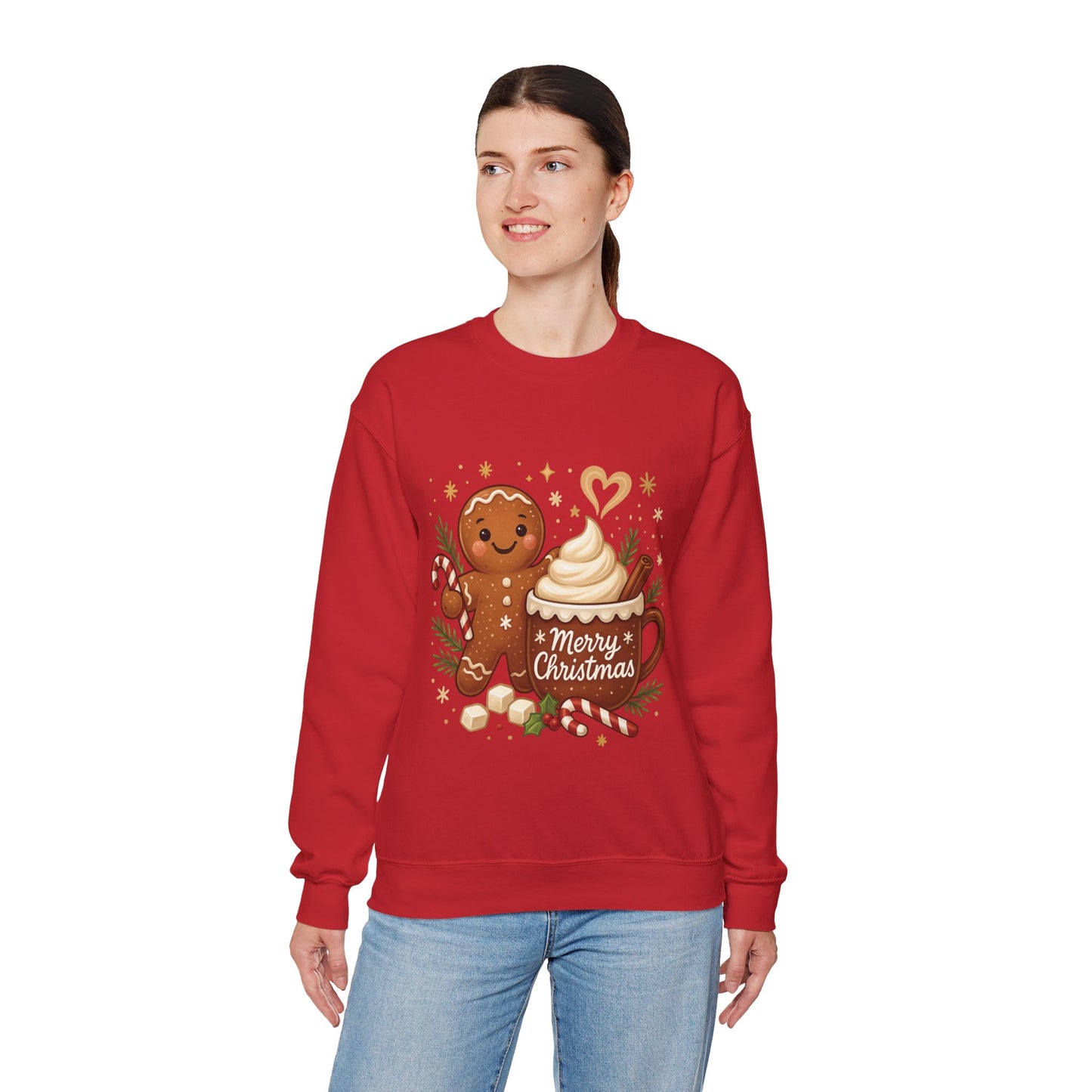 Women's Gingerbread - Hot Cocoa Christmas Sweatshirt, Cozy Holiday Pullover, Women's Heavy Blend™ Crewneck Sweatshirt