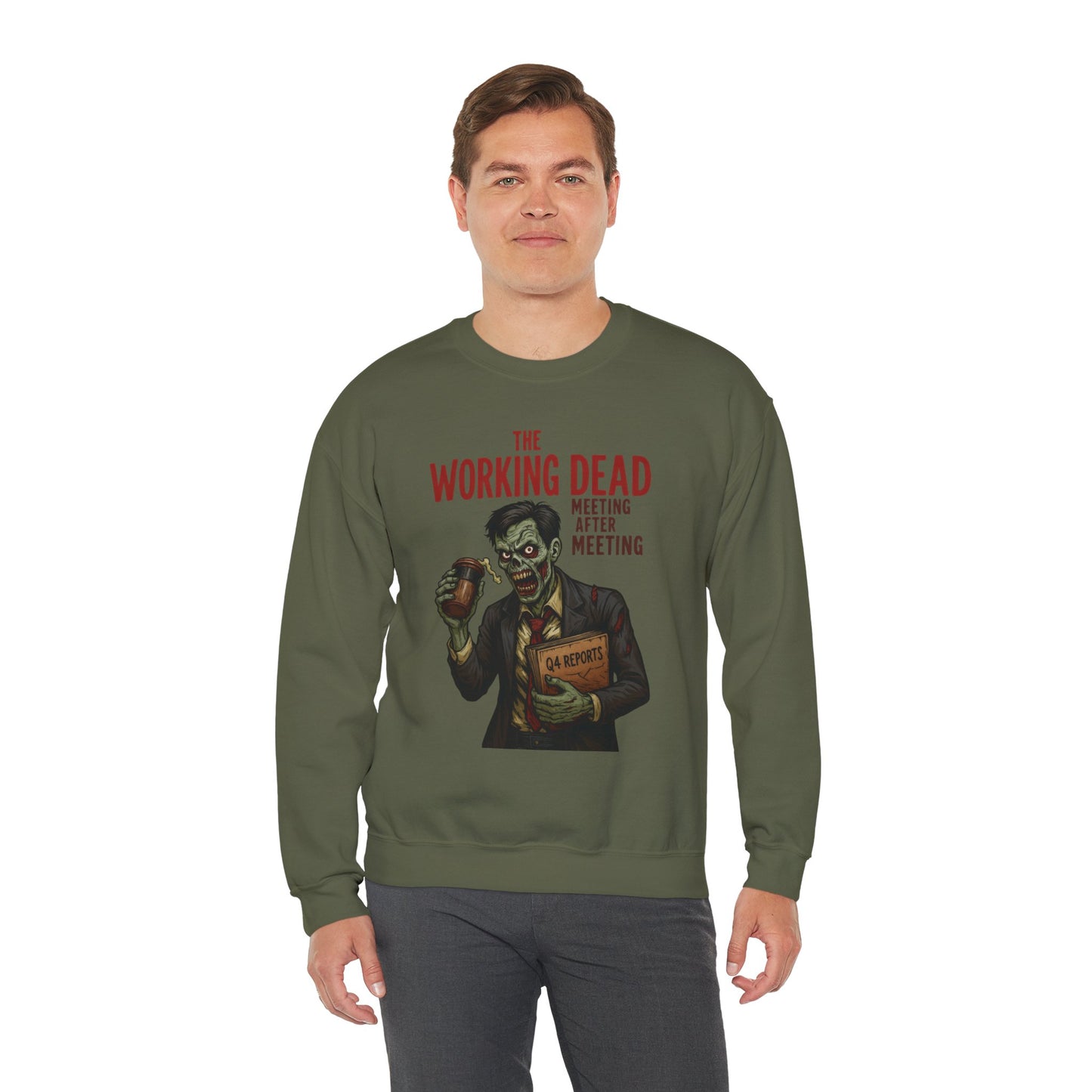 The Working Dead Men's Funny Zombie Sweatshirt, Office Humor Crewneck, Halloween Work Top