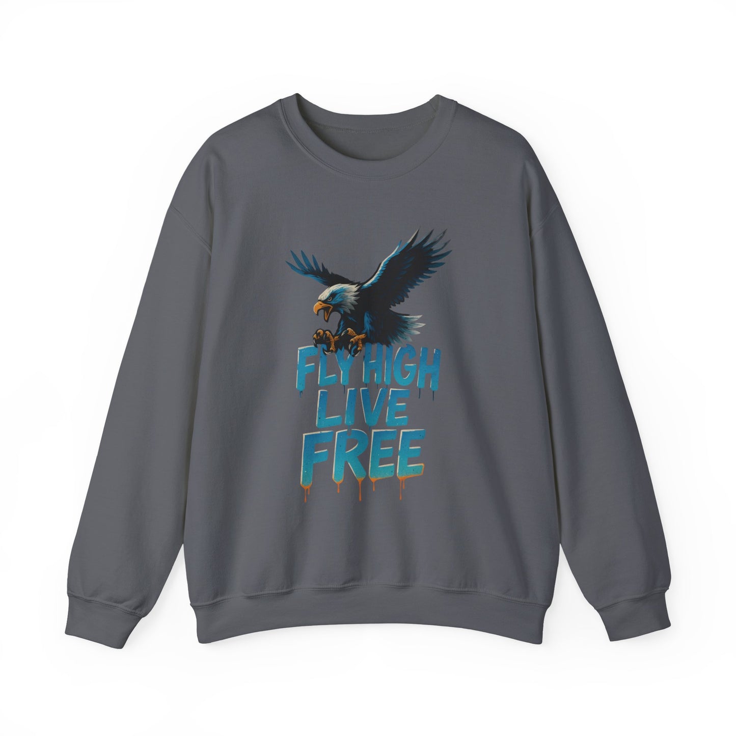 Mens Heavy Blend™ Crewneck Sweatshirt, Fly High Live Free Mens Eagle Graphic Sweatshirt