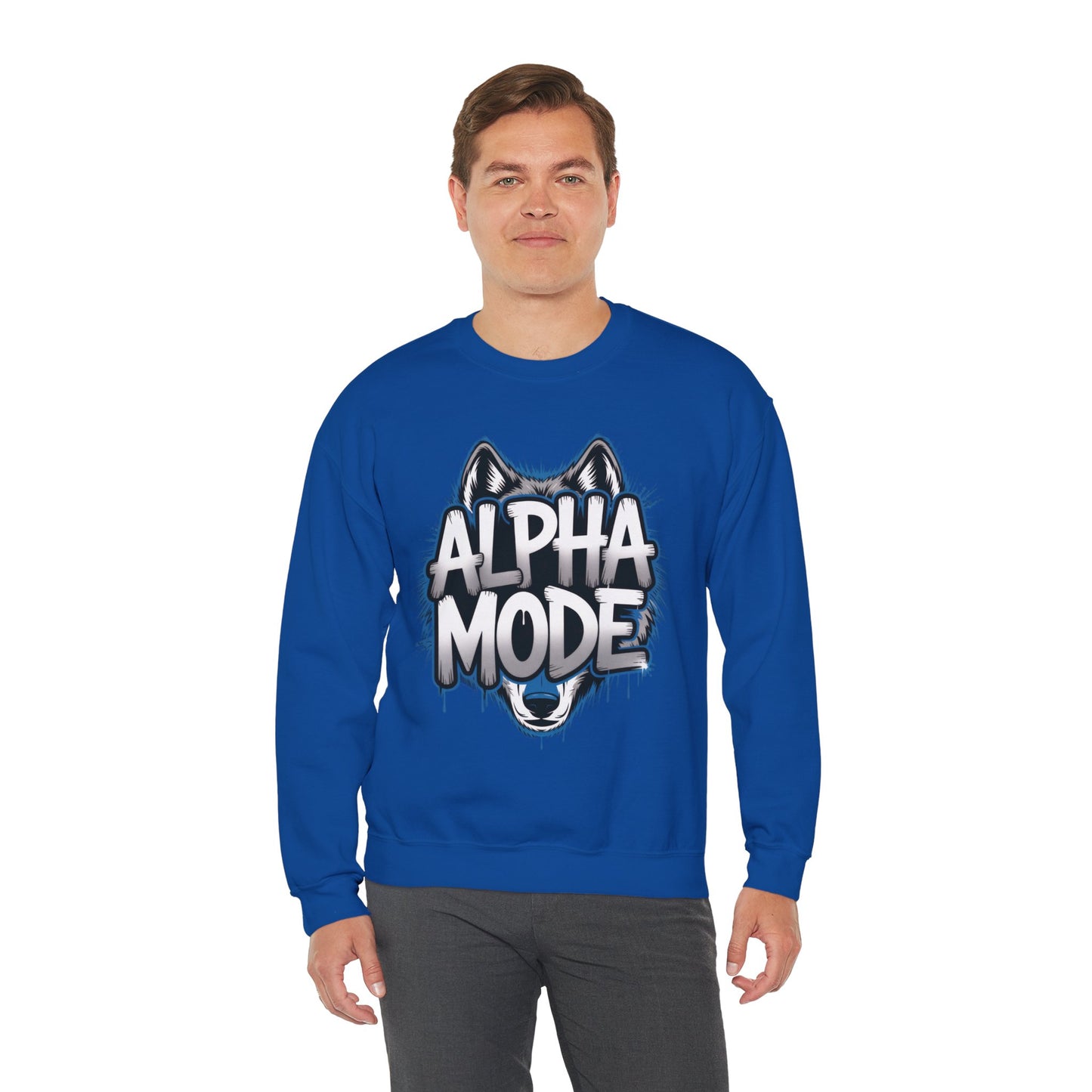 Mens Heavy Blend™ Crewneck Sweatshirt, Alpha Mode Mens Wolf Graphic Crewneck Sweatshirt