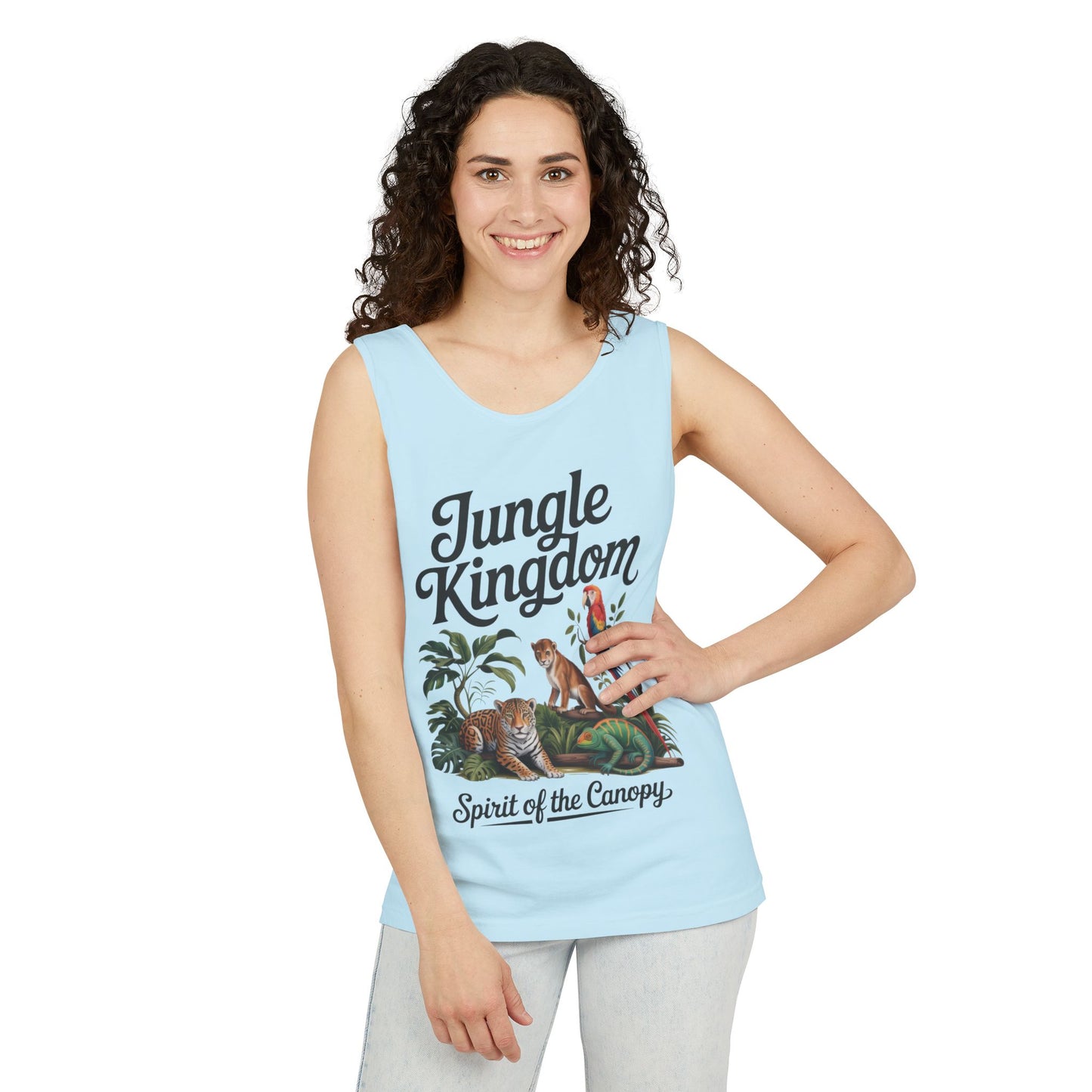 Jungle Kingdom Tank Top, Womens Garment-Dyed Sleeveless Shirt, Spirit of the Canopy Tee, Summer Outfit, Eco-Friendly Casual Wear