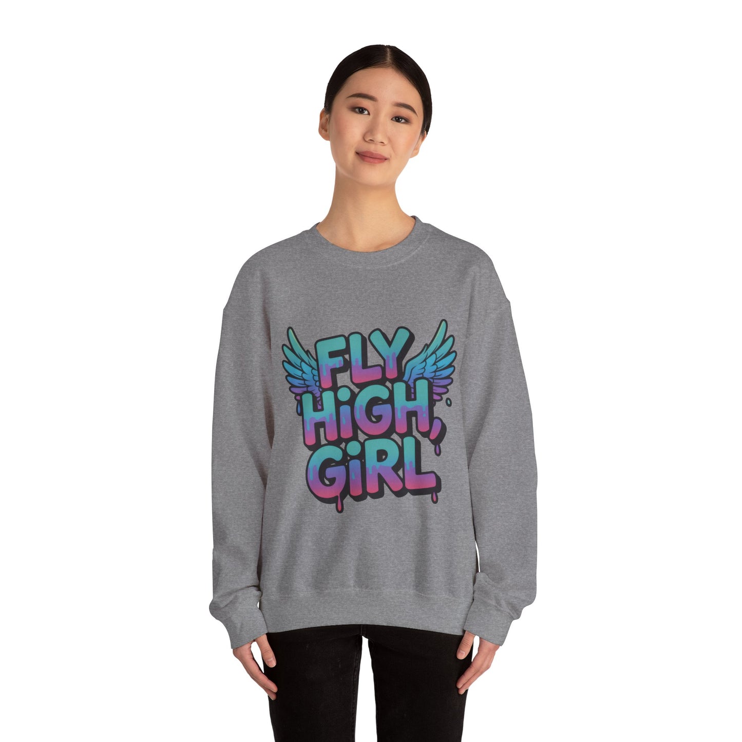 Women's Sweatshirt Fly High Girl, Graffiti Drip Angel Wings Streetwear Pullover Top