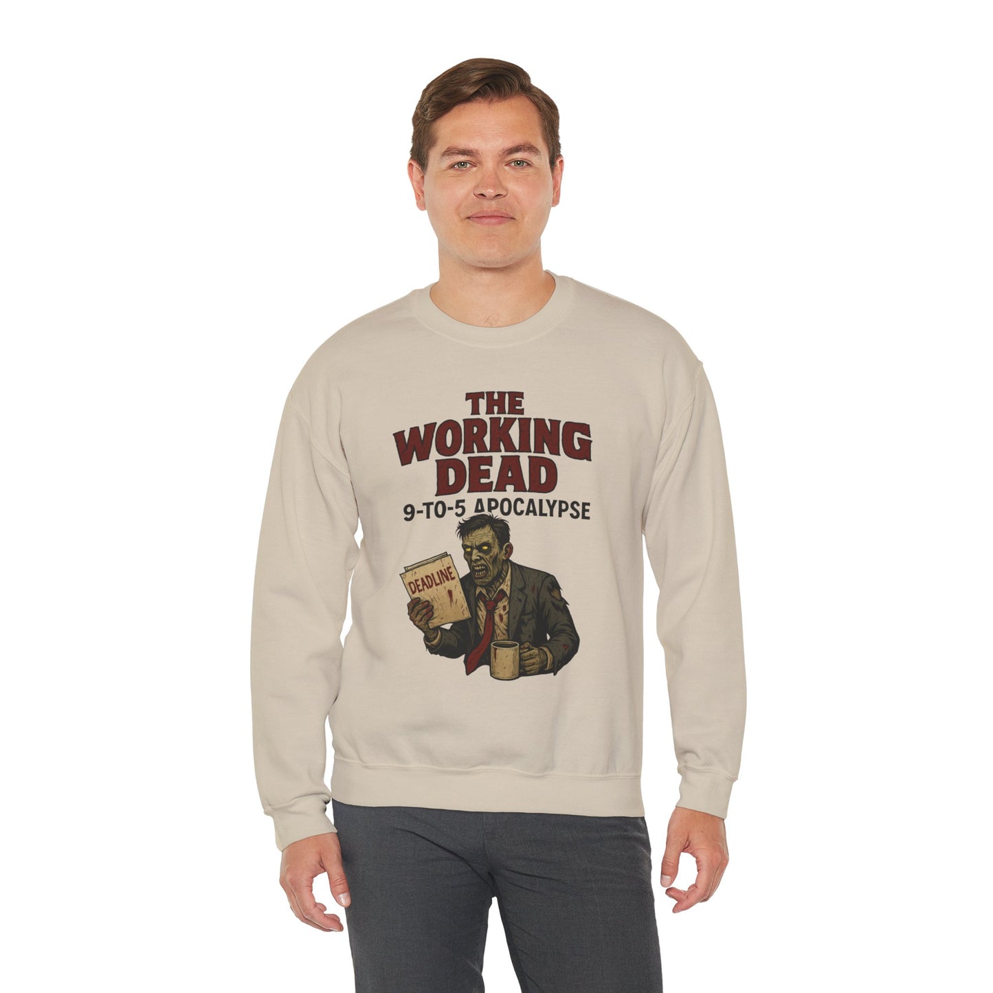 Men's The Working Dead 9-to-5 Apocalypse Sweatshirt, Funny Office Zombie Horror Pullover, Halloween Zombie Work Top