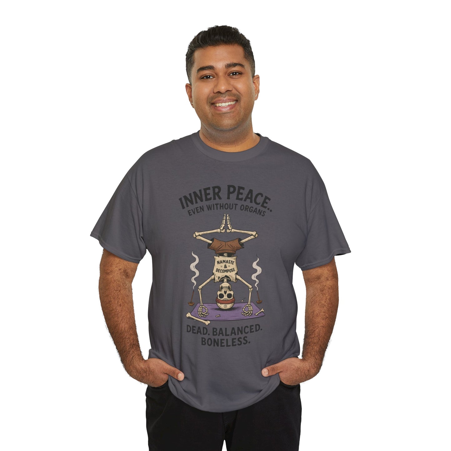 Inner Peace Skeleton Yoga Unisex Tee, Dark Humor Meditation Shirt, Gift for Mindfulness Lovers, Yoga Shirt, Peaceful Vibes