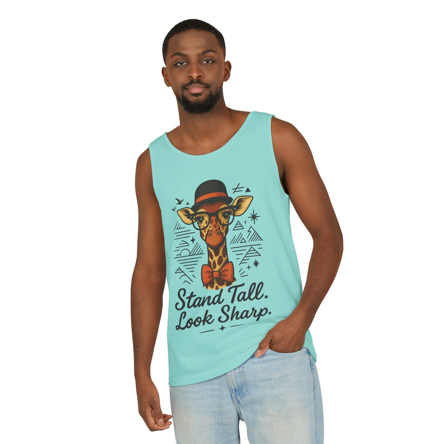 Giraffe Inspirational Tank Top, Stand Tall Look Sharp Shirt, Unisex Summer Apparel, Cute Animal Gift, Zoo Lover's Fashion