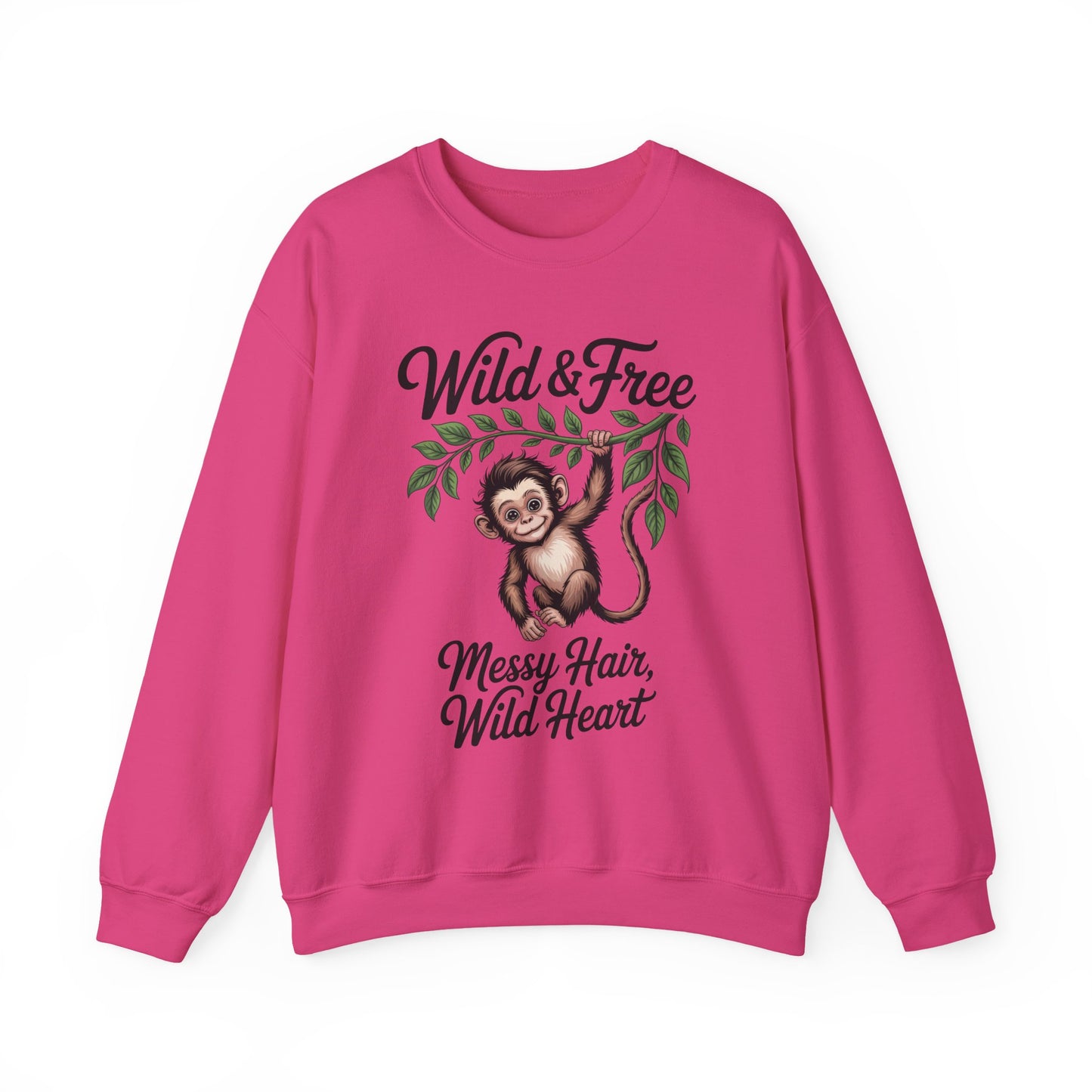Wild & Free Monkey Sweatshirt, Messy Hair Wild Heart Womens Pullover, Cute Jungle Animal Sweater, Boho Adventure Graphic, Nature Lover Gift