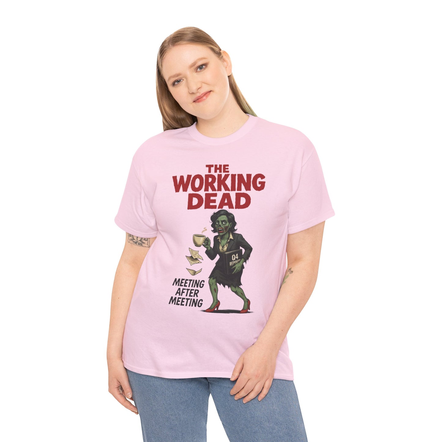 The Working Dead Women's Zombie Funny Office T-Shirt, Meeting Humor Tee, Zombie Work Top, Halloween Work Tee