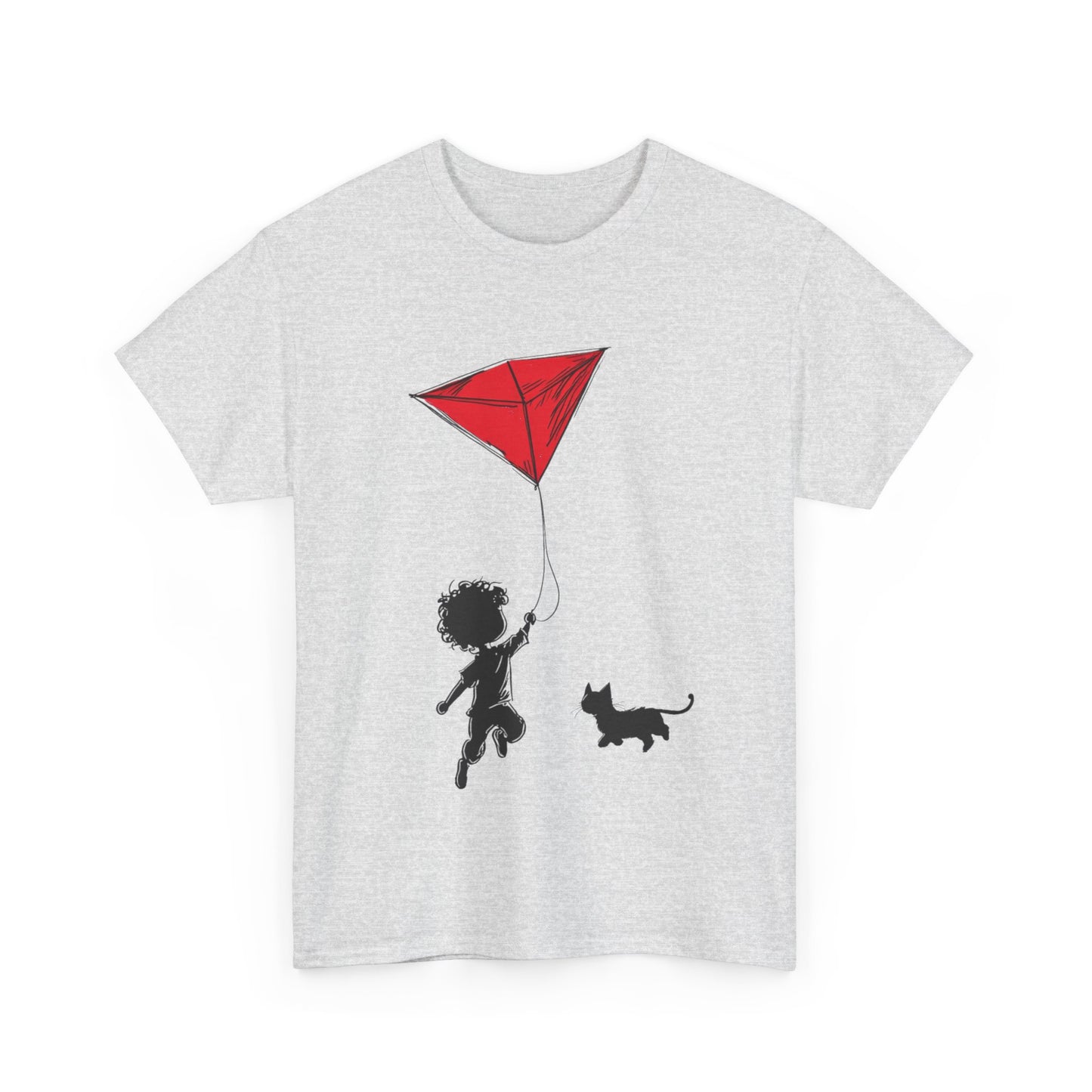 Cute Kid and Cat Design T-Shirt, Playful Gift for Cat Lovers, Summer Style, Cat Lover T-Shirt, Gift for Cat Owners, Women's Cotton T-Shirt
