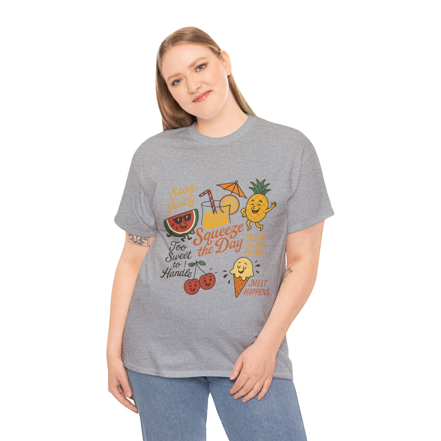 Cute Fruit Pun T-Shirt for Women, Summer Graphic Tee, Kawaii Watermelon Pineapple Ice Cream Design, Squeeze the Day Shirt, Stay Juicy Top