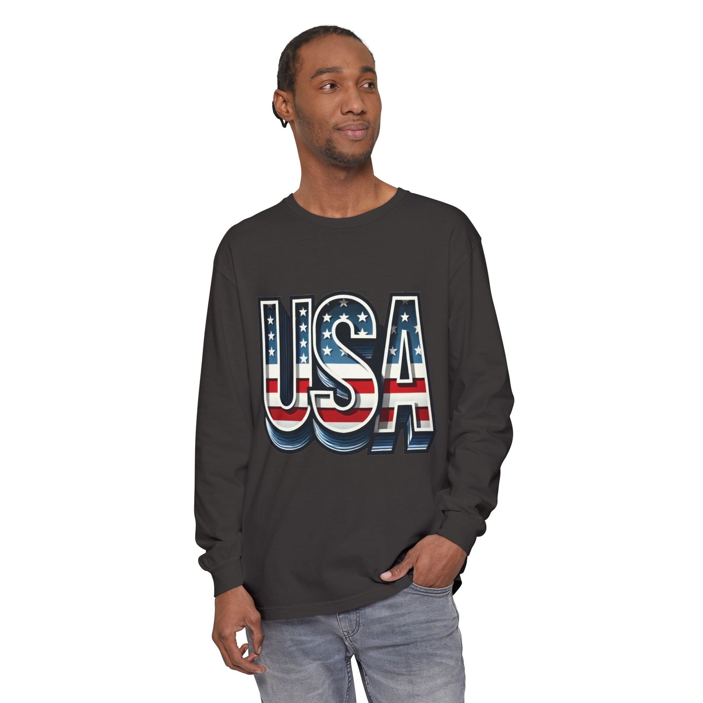 Patriotic Long Sleeve Unisex T-Shirt, USA Design, Unisex Tee for Independence Day, Memorial Day, Family Celebrations, Casual Wear
