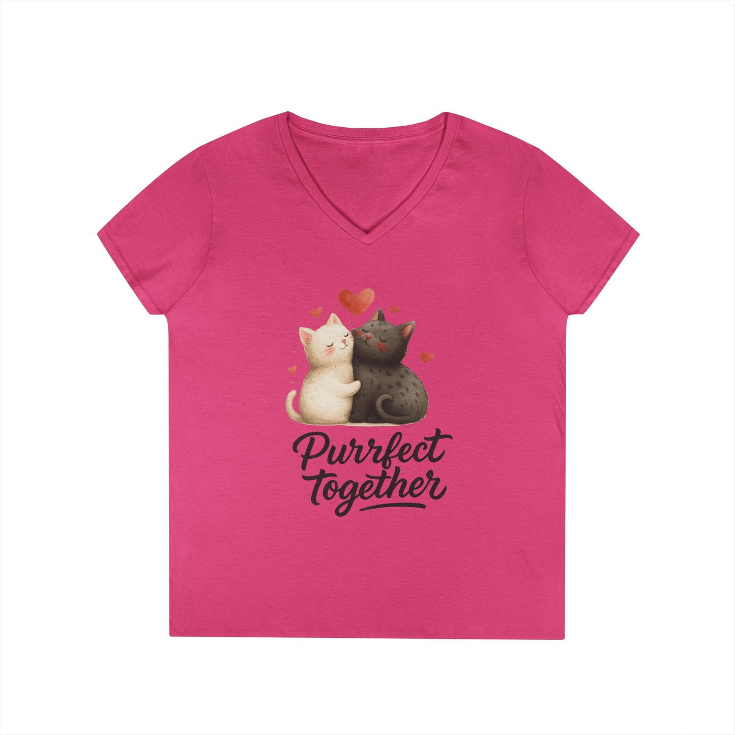 Cute Cat Love V-Neck T-Shirt, Animal Lover Gift, Valentine's Day Shirt, Cat Mom Gift, Cute Graphic Tee