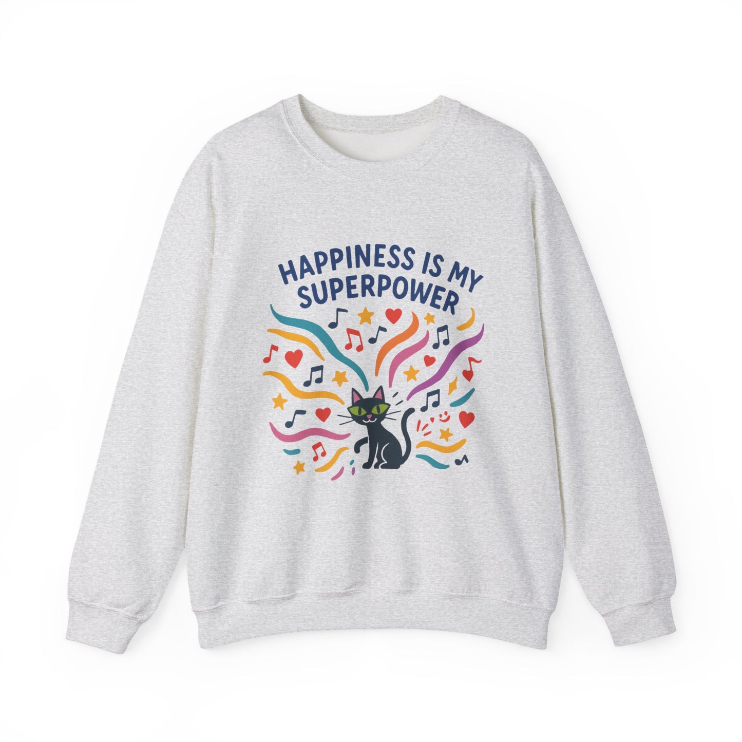 Playful Cat Crewneck Womens Sweatshirt, Happiness is My Superpower, Cozy Sweatshirt, Gift for Cat Lovers, Fun Casual Style, Unique Animal Design
