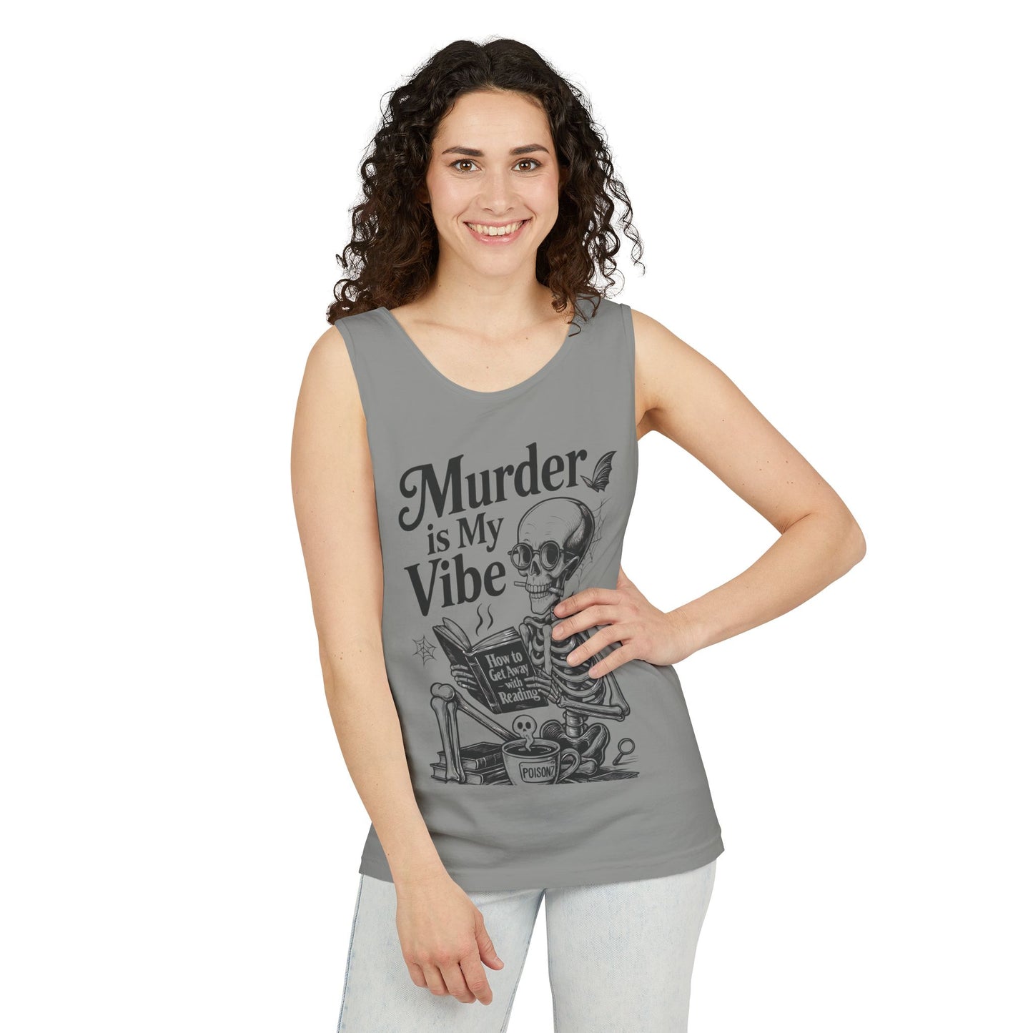Murder Is My Vibe Tank Top, Womens Goth Tank, Halloween Clothing, Skeleton Graphic Tee, Cozy Casual Wear, Quirky Gift Idea
