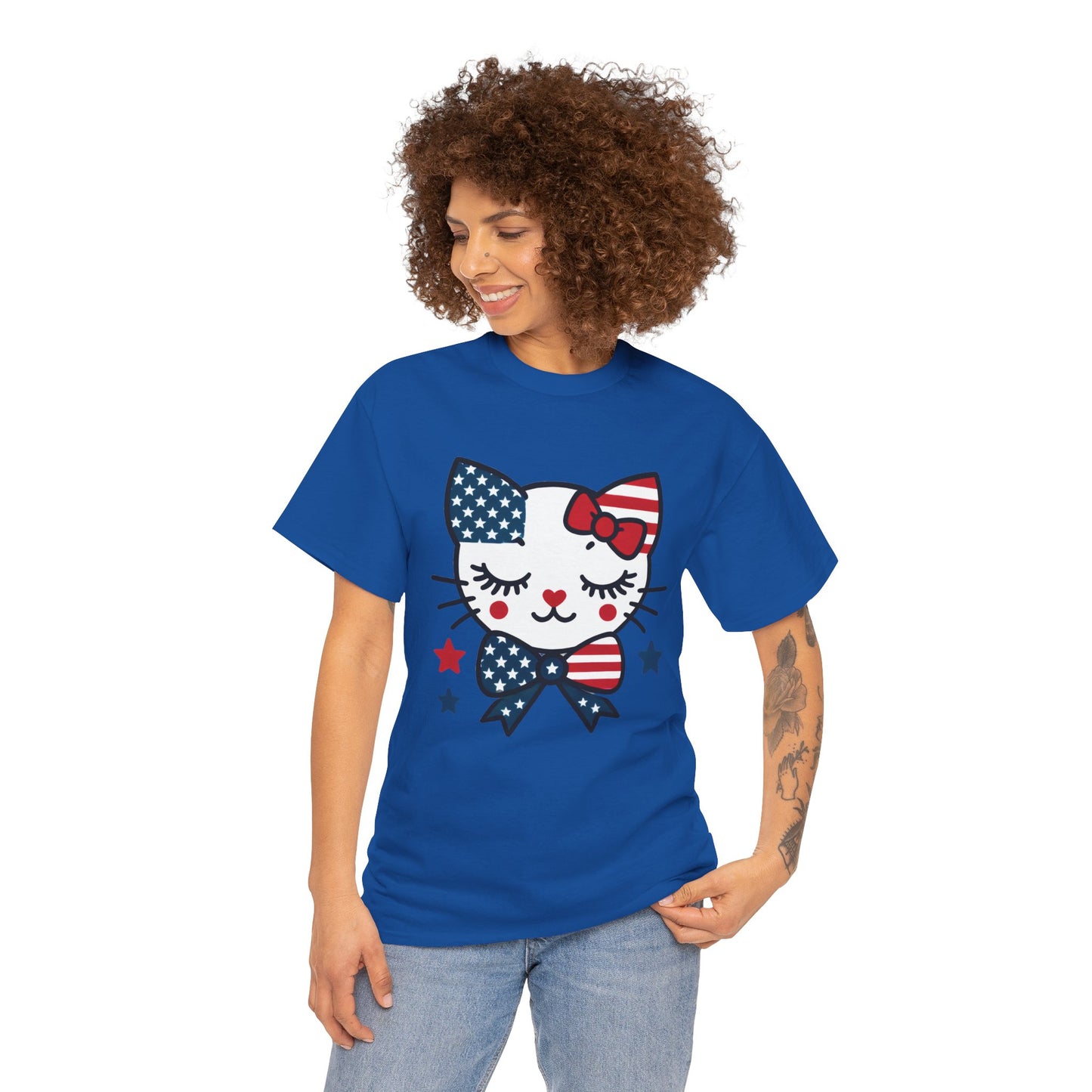 Patriotic Cat Women's Tee, Cute Cat Shirt, Women's T-Shirt, July 4th Outfit, Independence Day Gift, Animal Lover Apparel